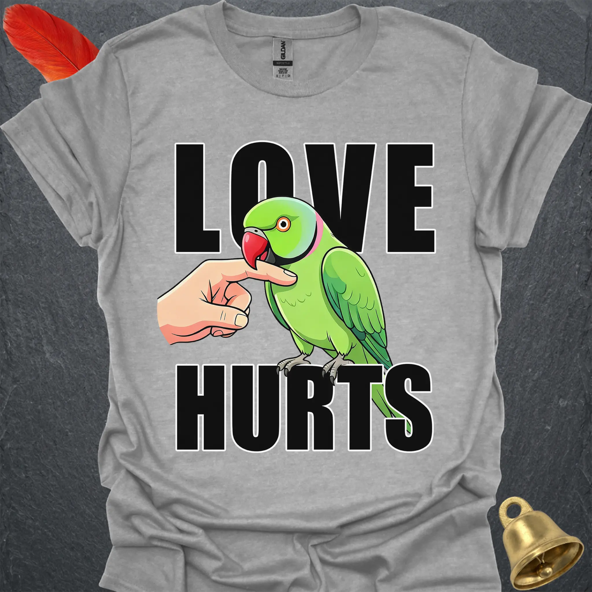Green Indian Ringneck Love Hurts T-Shirt