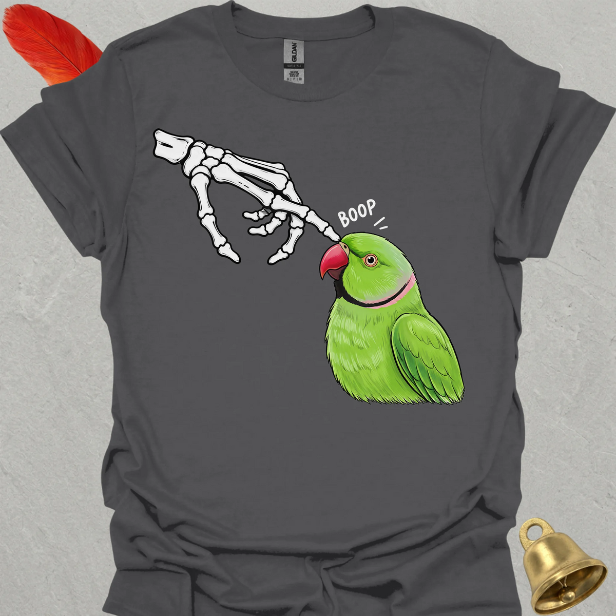 Green Indian Ringneck Skeleton Boop T-Shirt