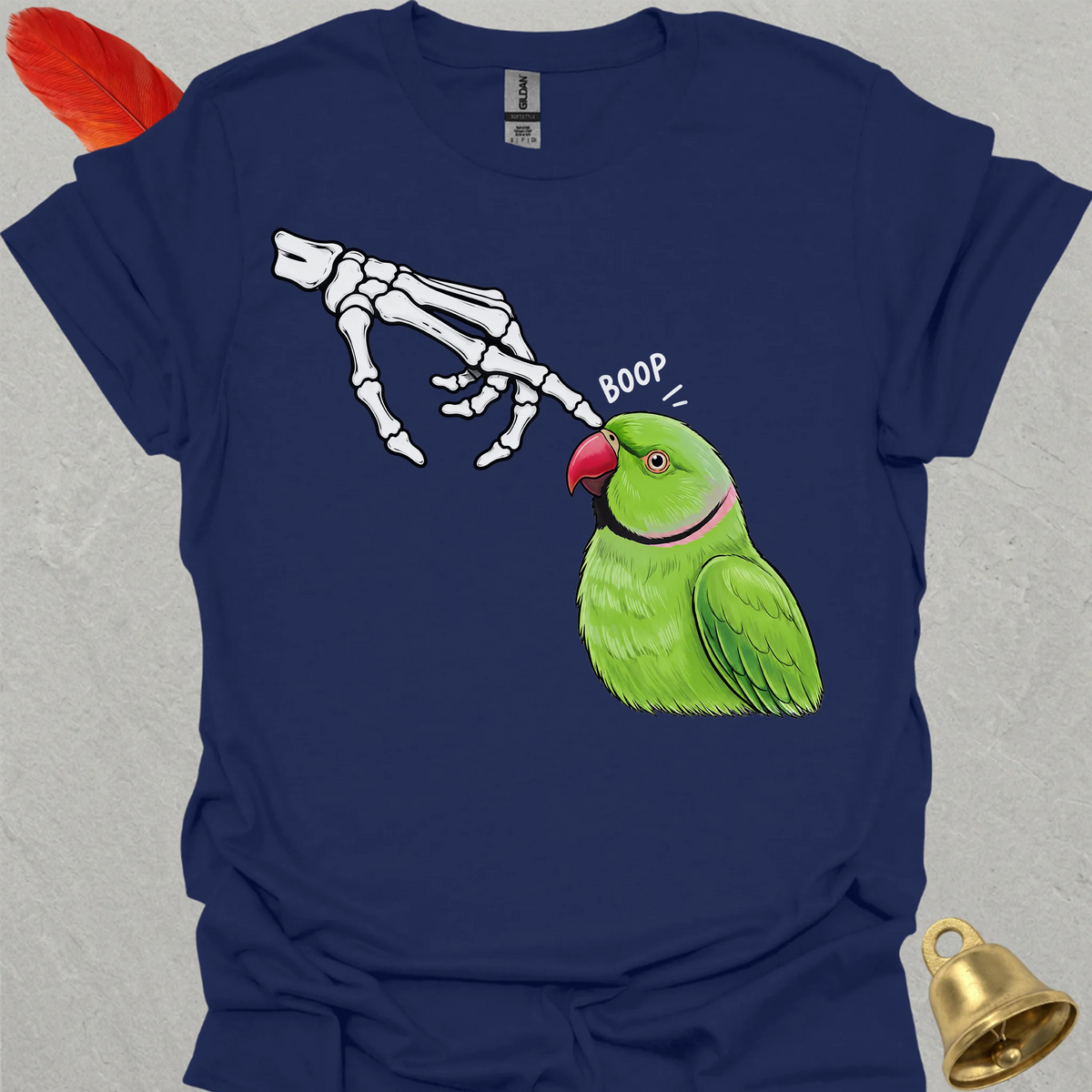 Green Indian Ringneck Skeleton Boop T-Shirt