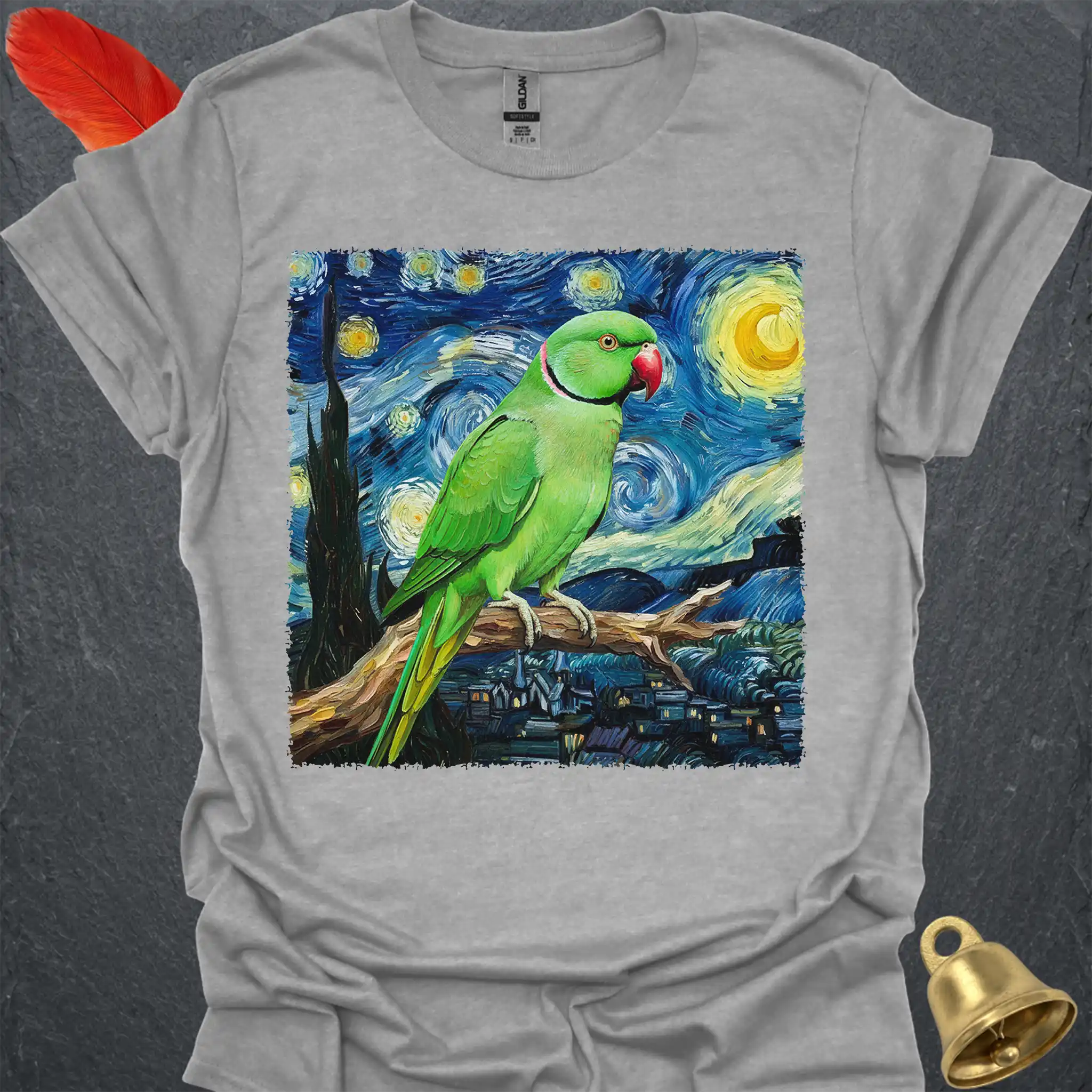 Green Indian Ringneck Starry Night T-Shirt