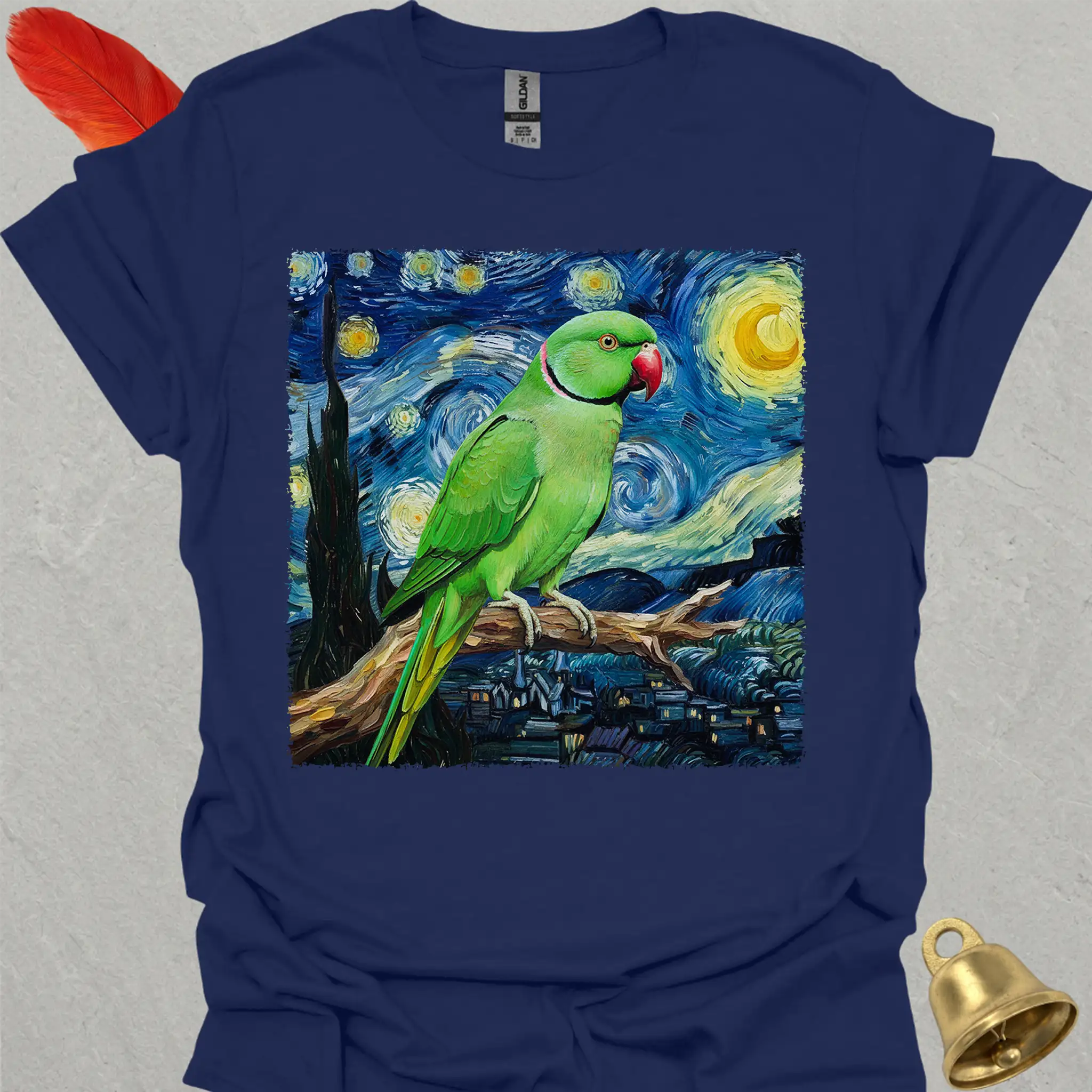 Green Indian Ringneck Starry Night T-Shirt