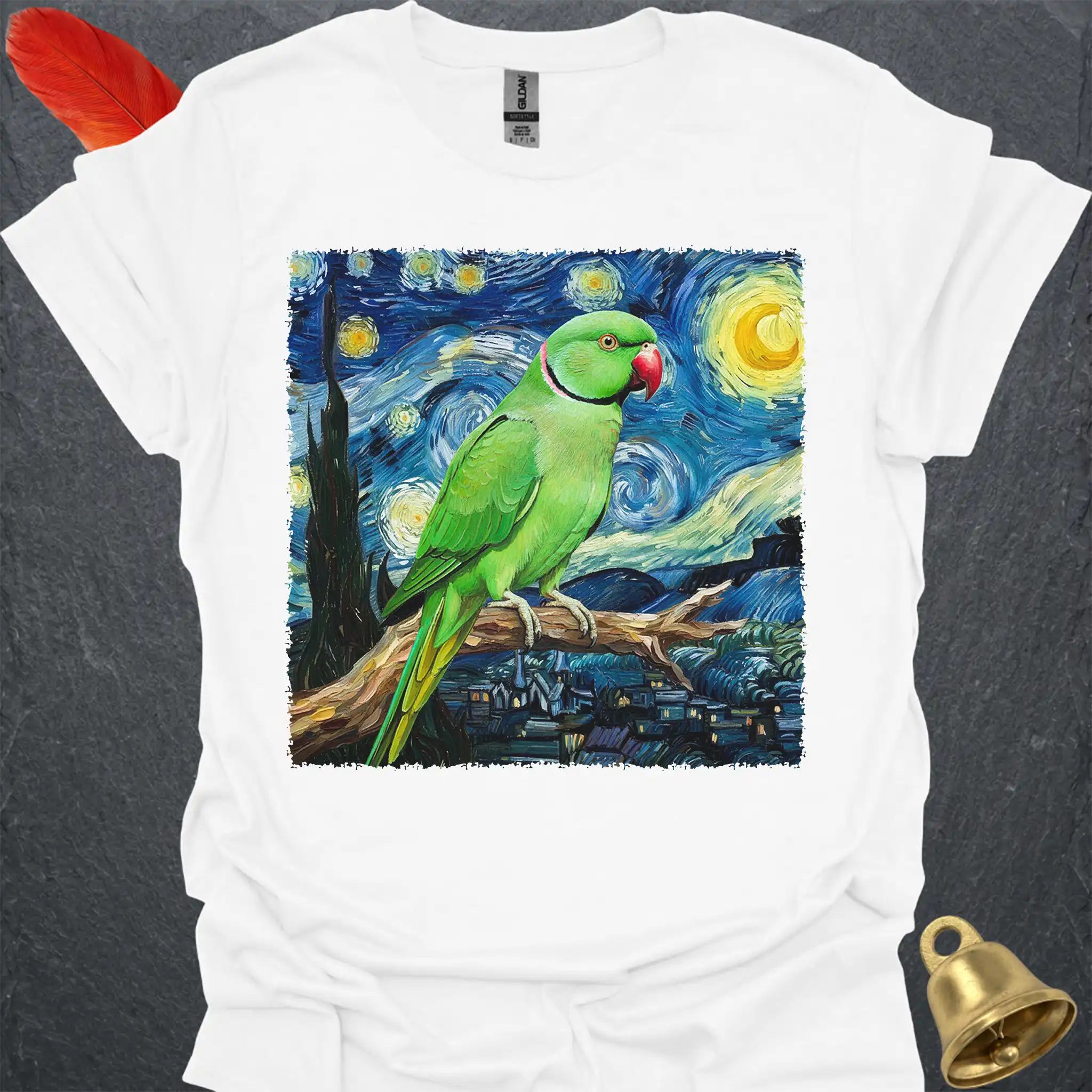 Green Indian Ringneck Starry Night T-Shirt