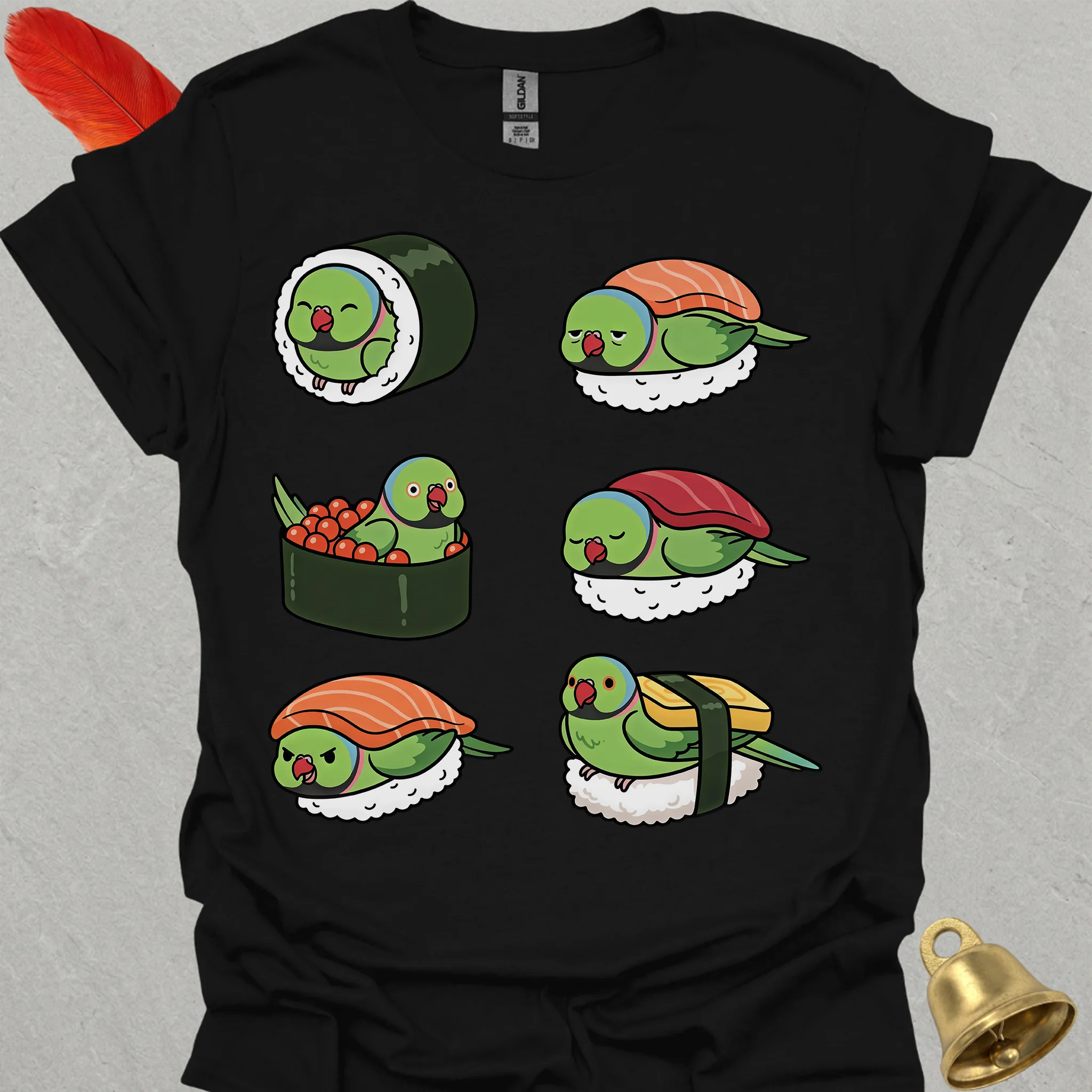 Green Indian Ringneck Sushi T-Shirt