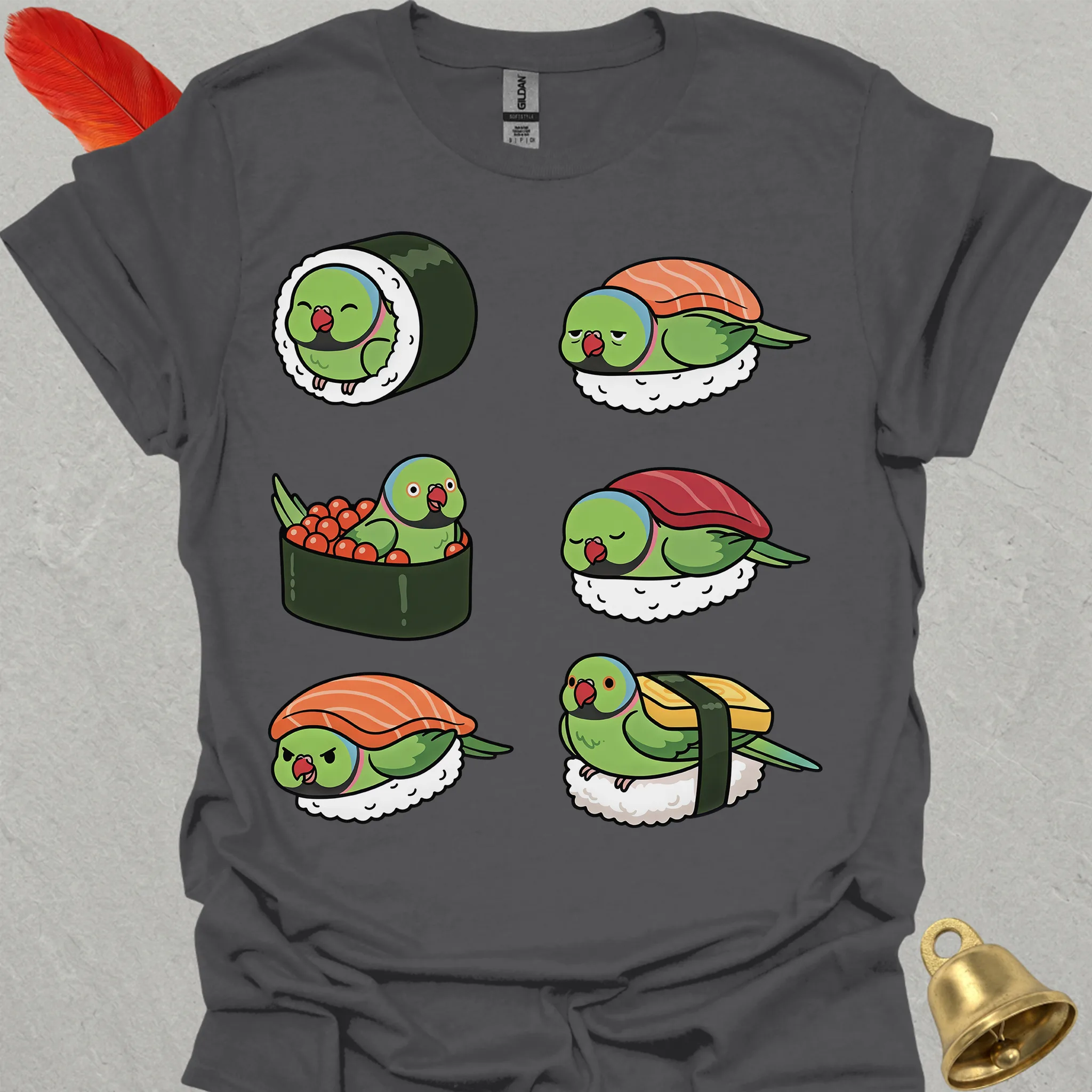 Green Indian Ringneck Sushi T-Shirt