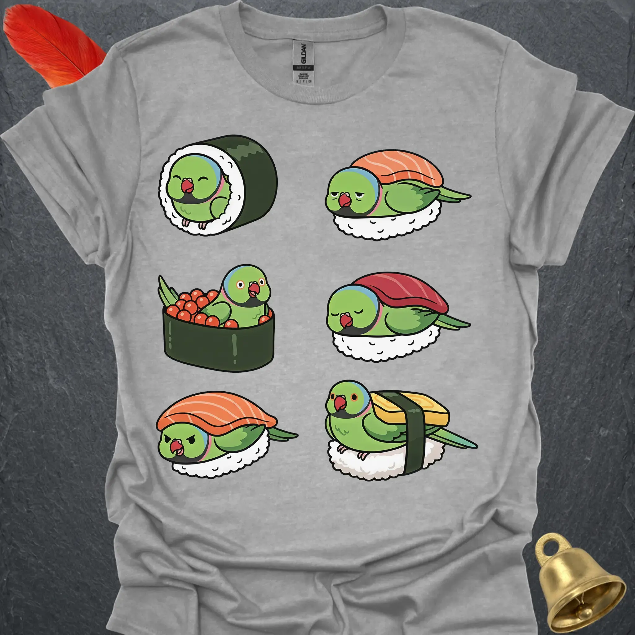 Green Indian Ringneck Sushi T-Shirt