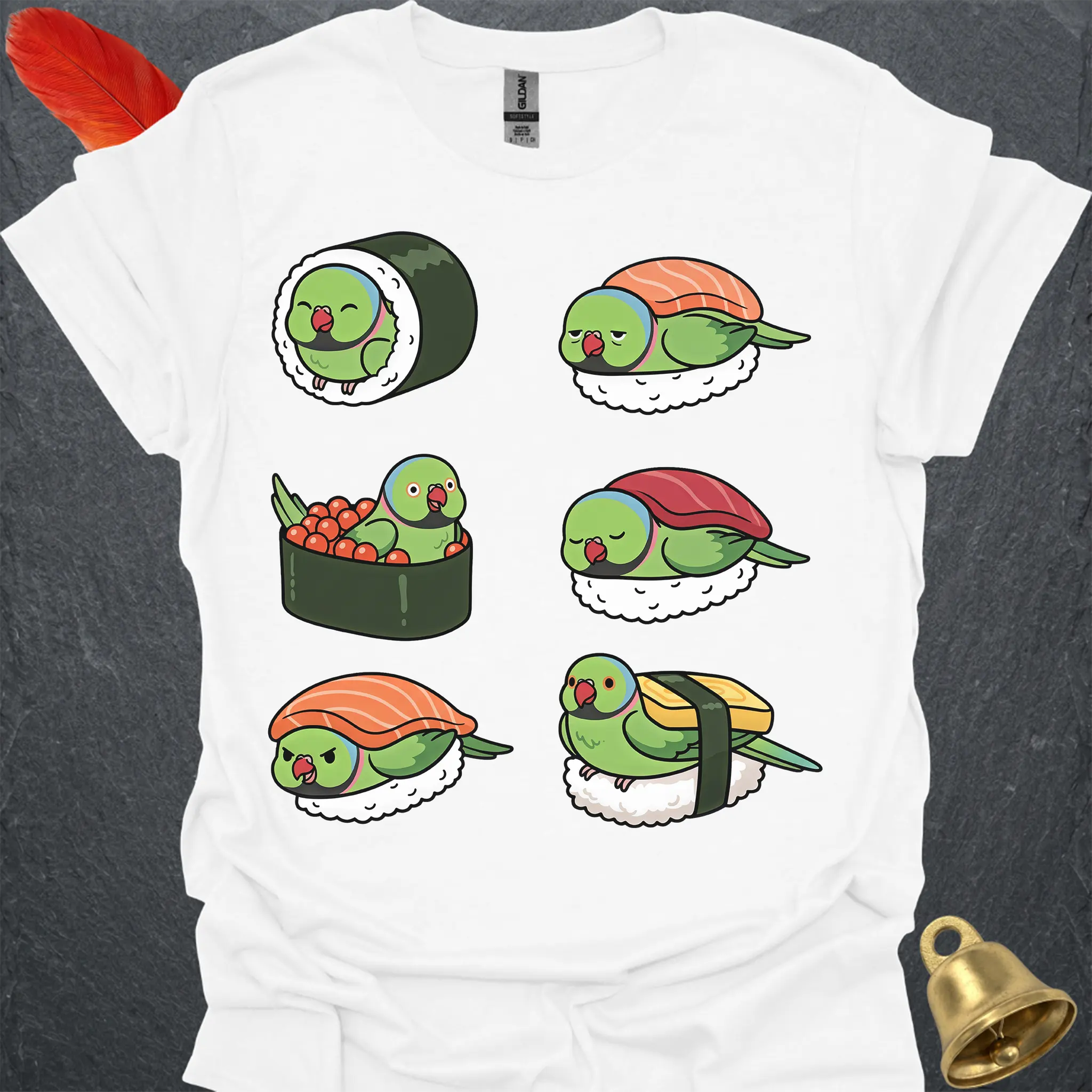 Green Indian Ringneck Sushi T-Shirt