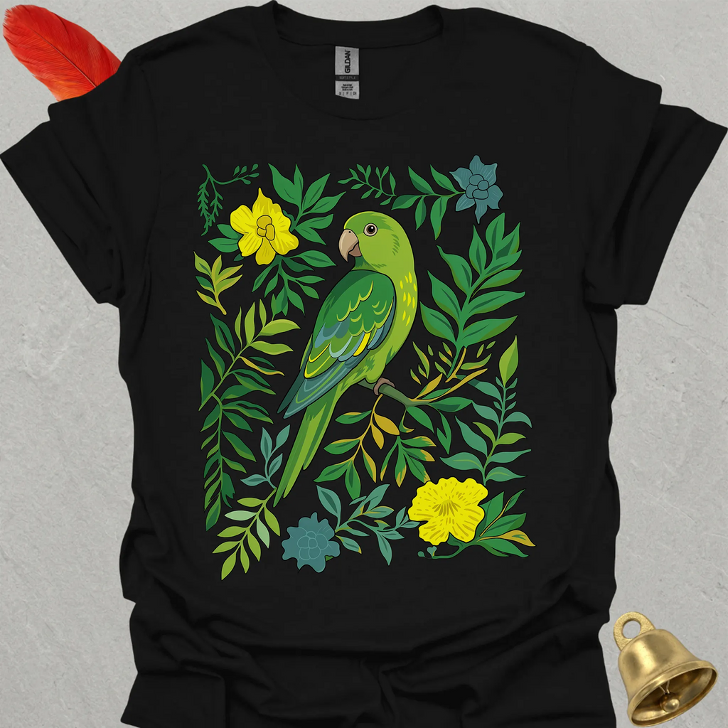 Green Parakeet Boho Flower T-Shirt