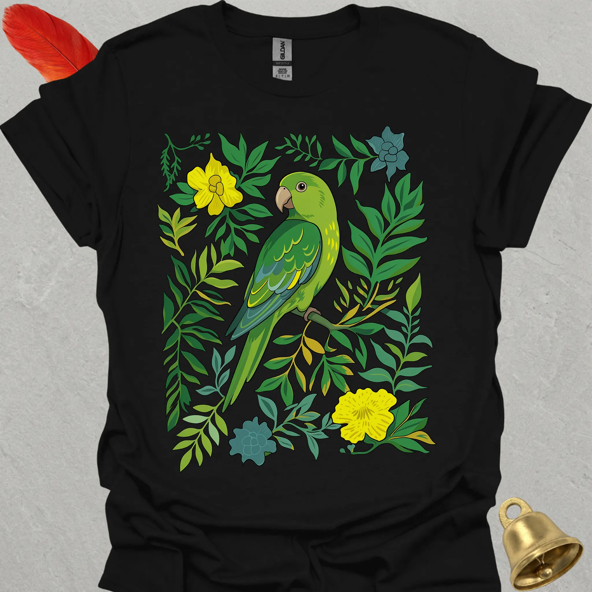 Green Parakeet Boho Flower T-Shirt