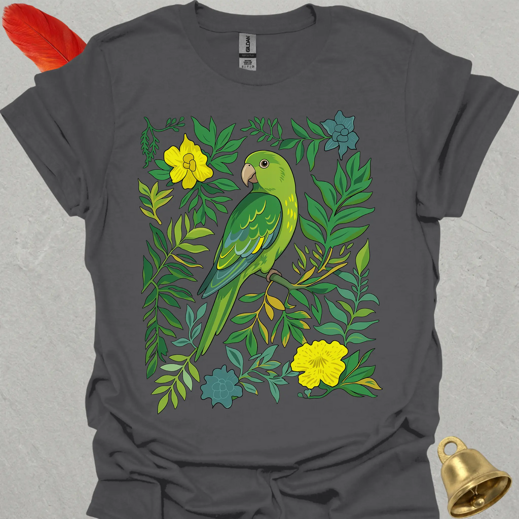 Green Parakeet Boho Flower T-Shirt