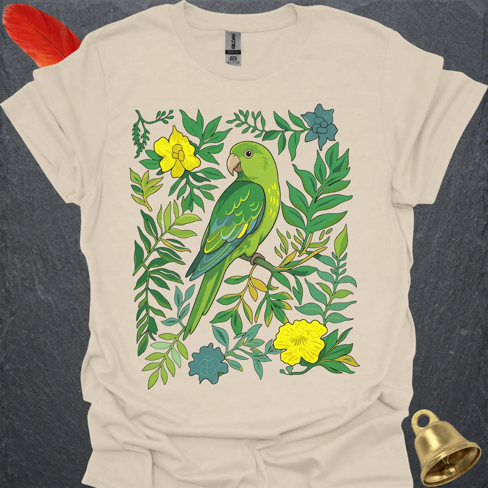 Green Parakeet Boho Flower T-Shirt