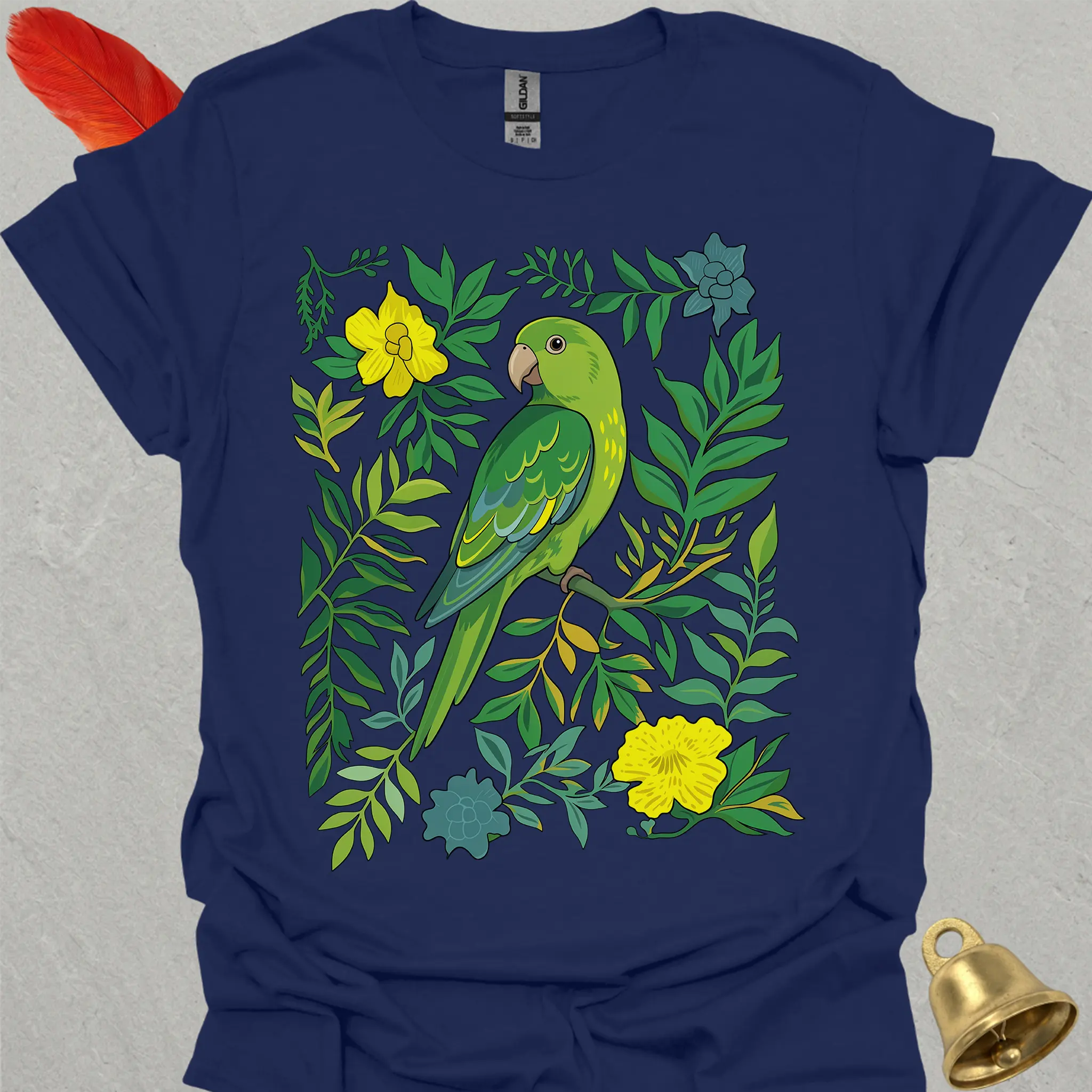 Green Parakeet Boho Flower T-Shirt