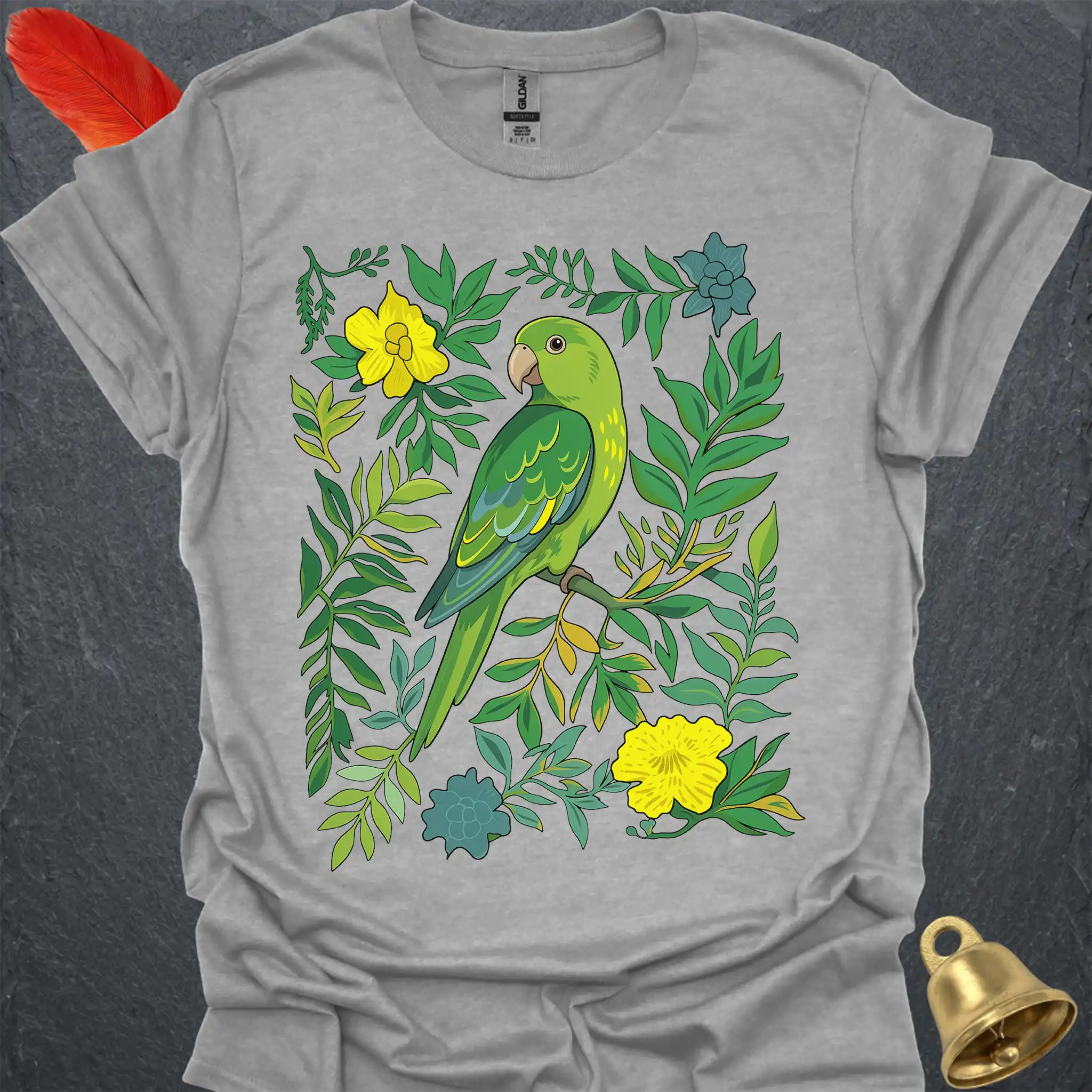 Green Parakeet Boho Flower T-Shirt