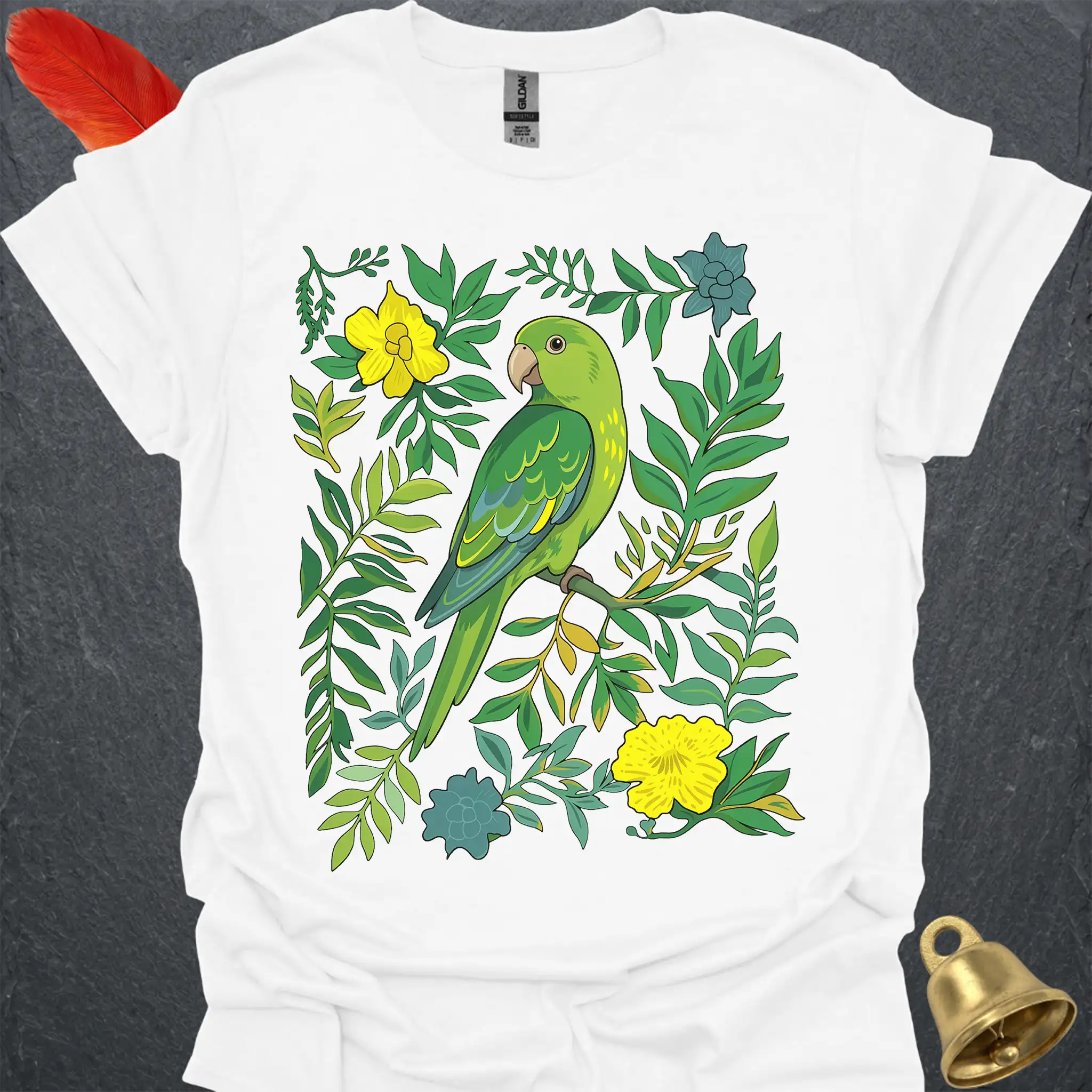 Green Parakeet Boho Flower T-Shirt