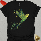 Green Parakeet Flying Flower T-Shirt