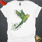 Green Parakeet Flying Flower T-Shirt