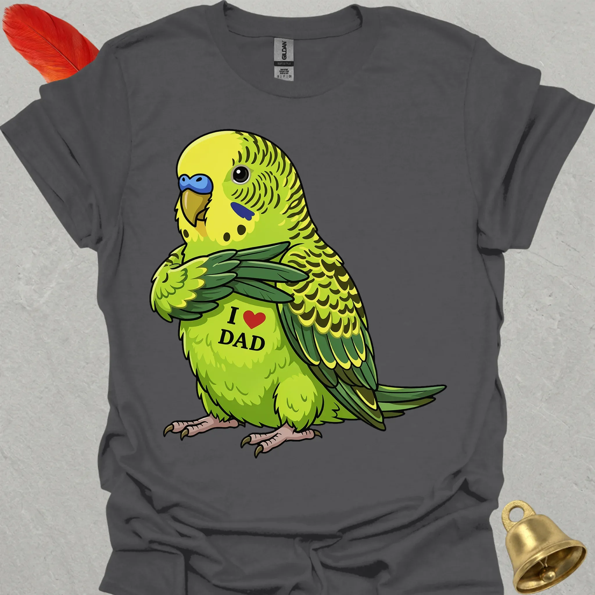 Green Parakeet I Love Dad T-Shirt