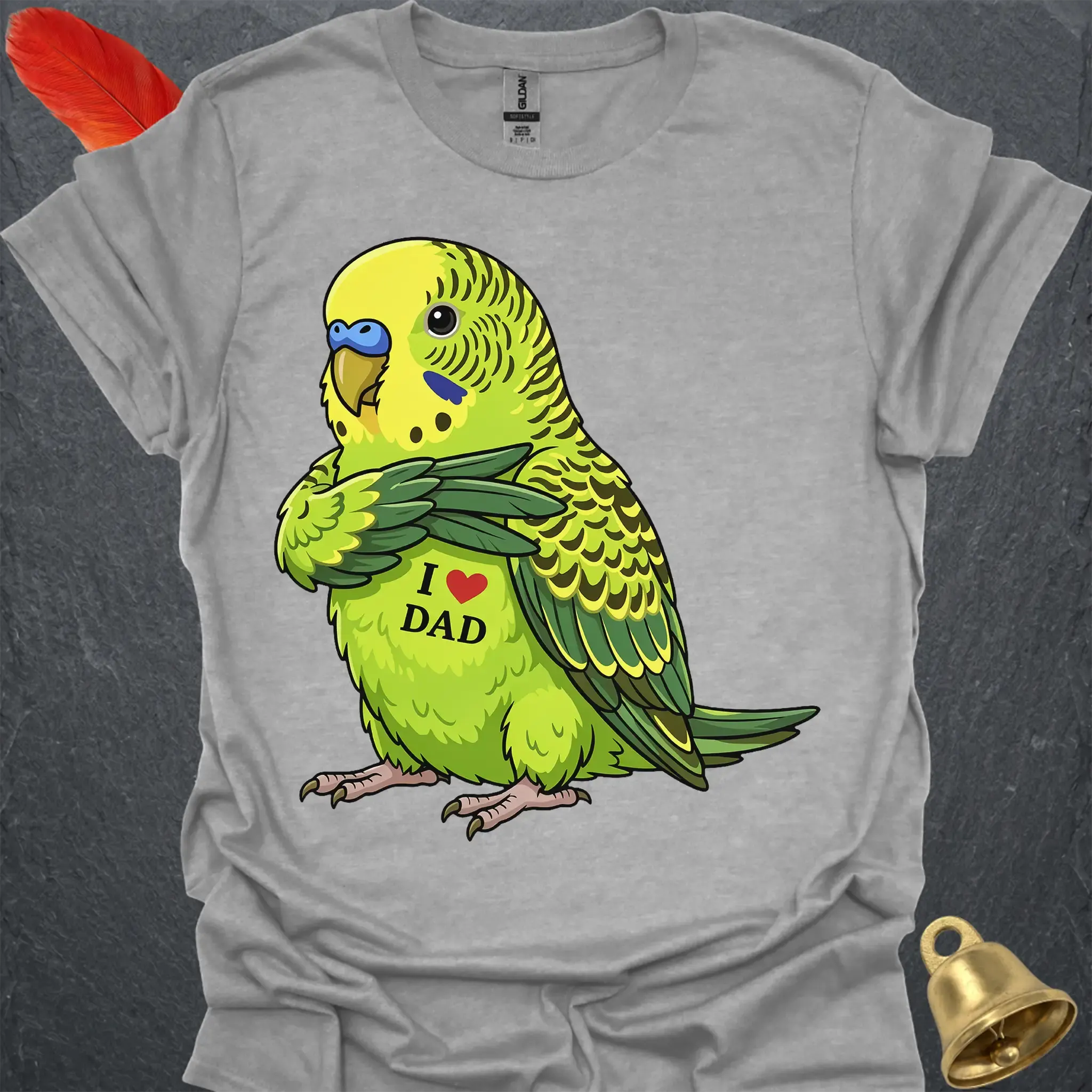 Green Parakeet I Love Dad T-Shirt