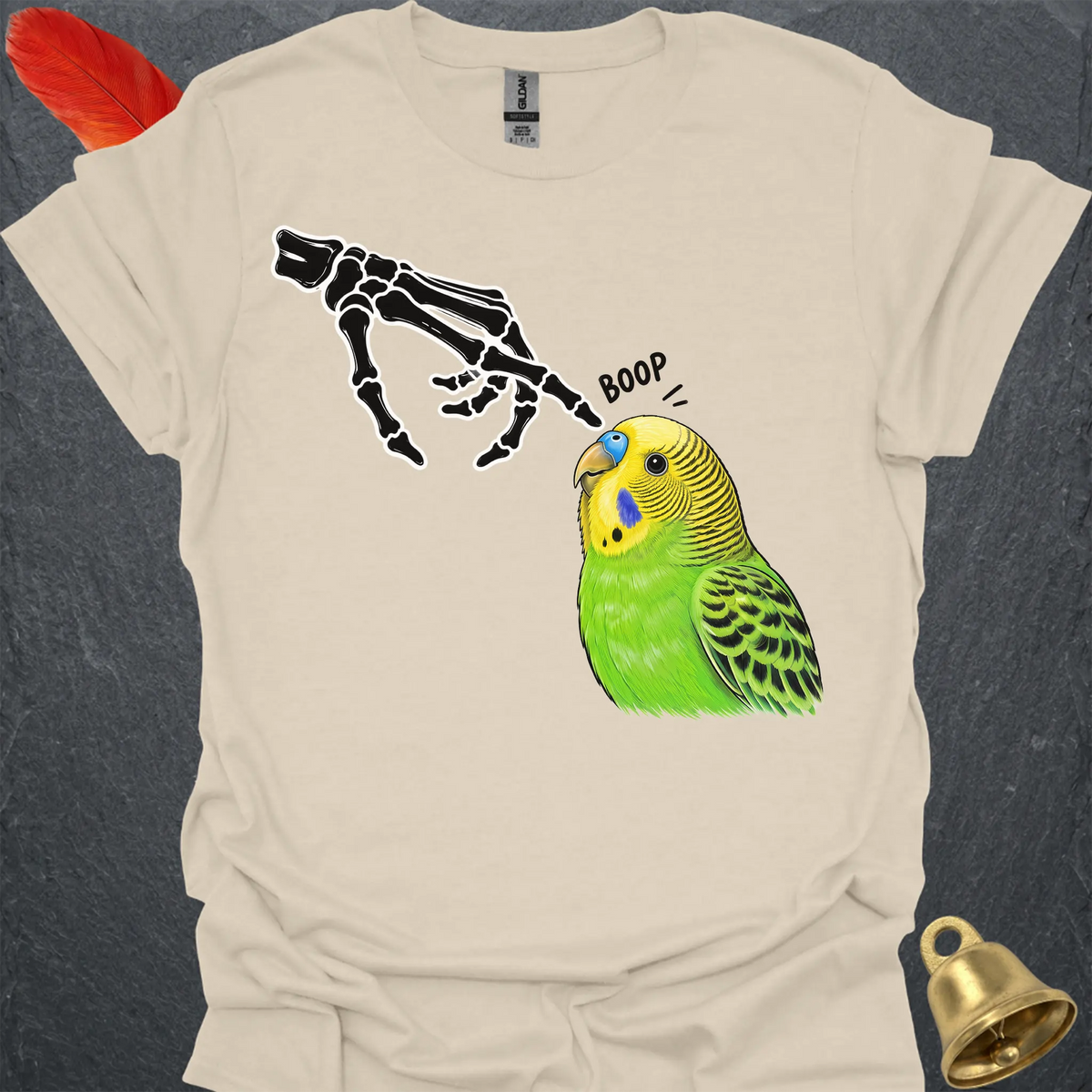 Green Parakeet Skeleton Boop T-Shirt
