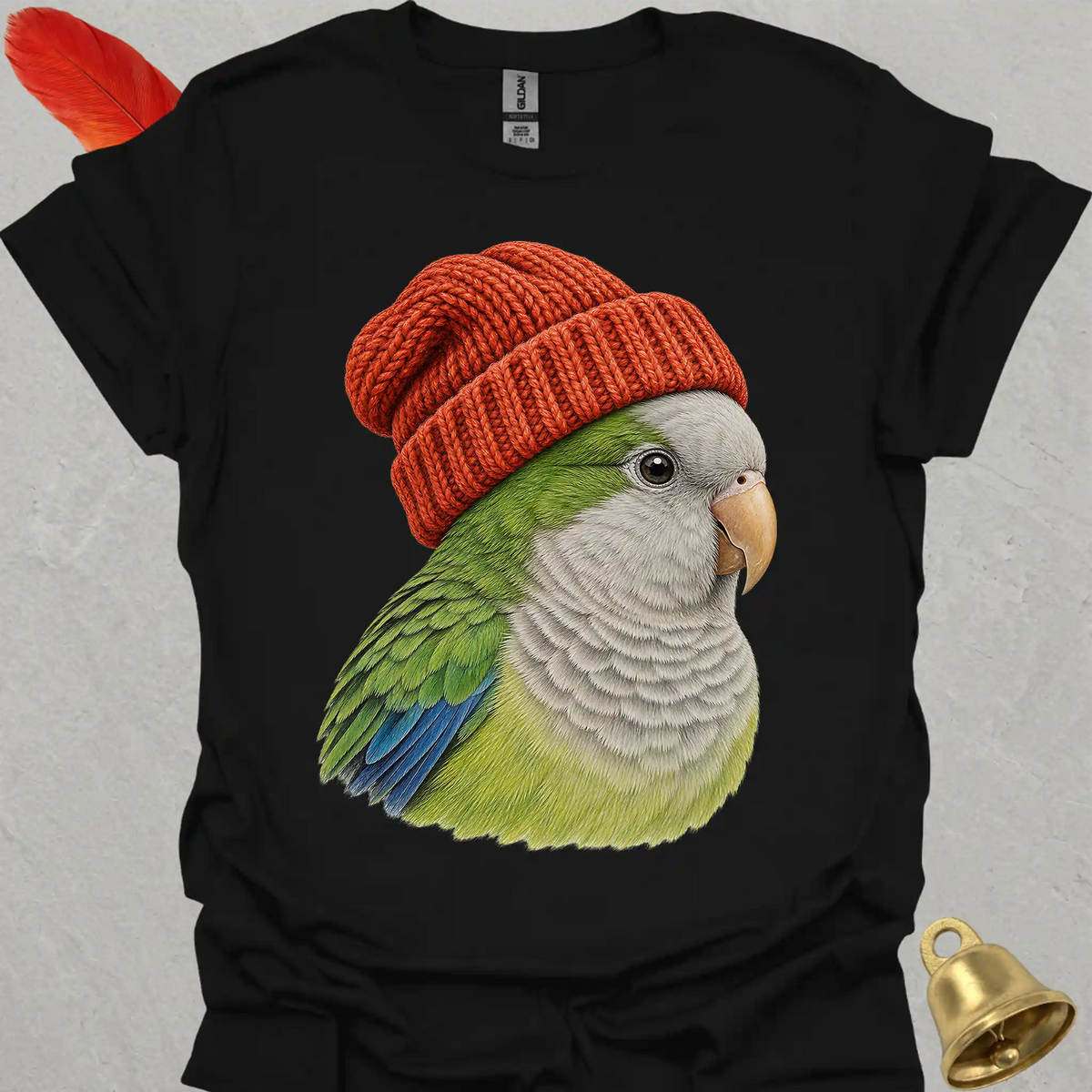Green Quaker Parrot Beanie T-Shirt
