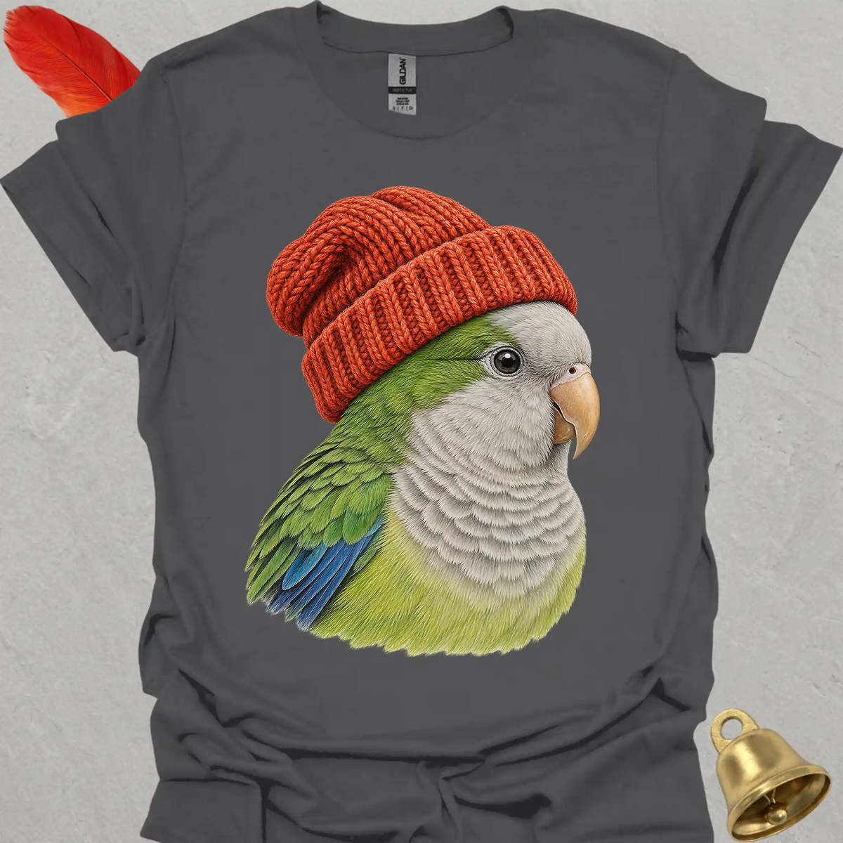 Green Quaker Parrot Beanie T-Shirt
