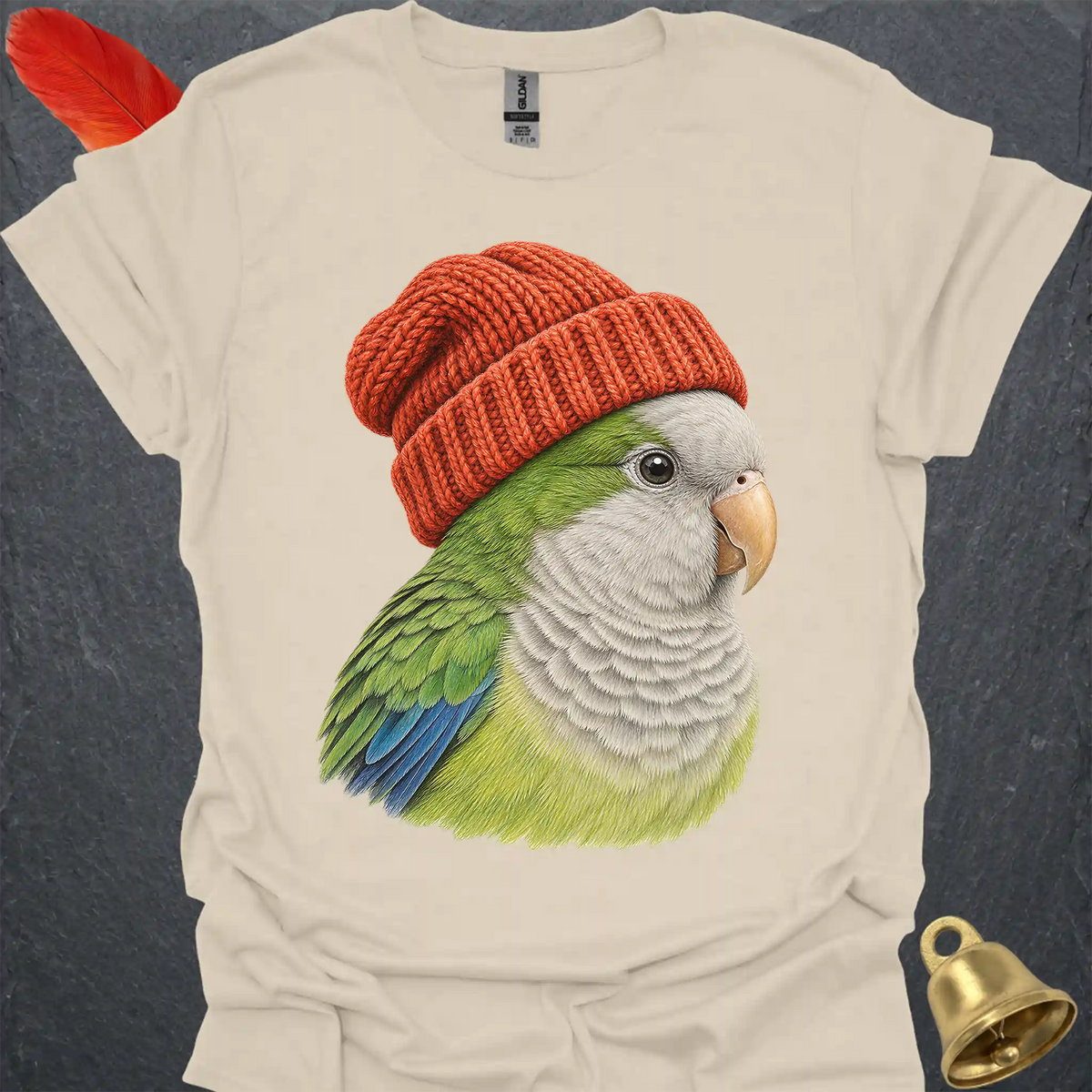 Green Quaker Parrot Beanie T-Shirt