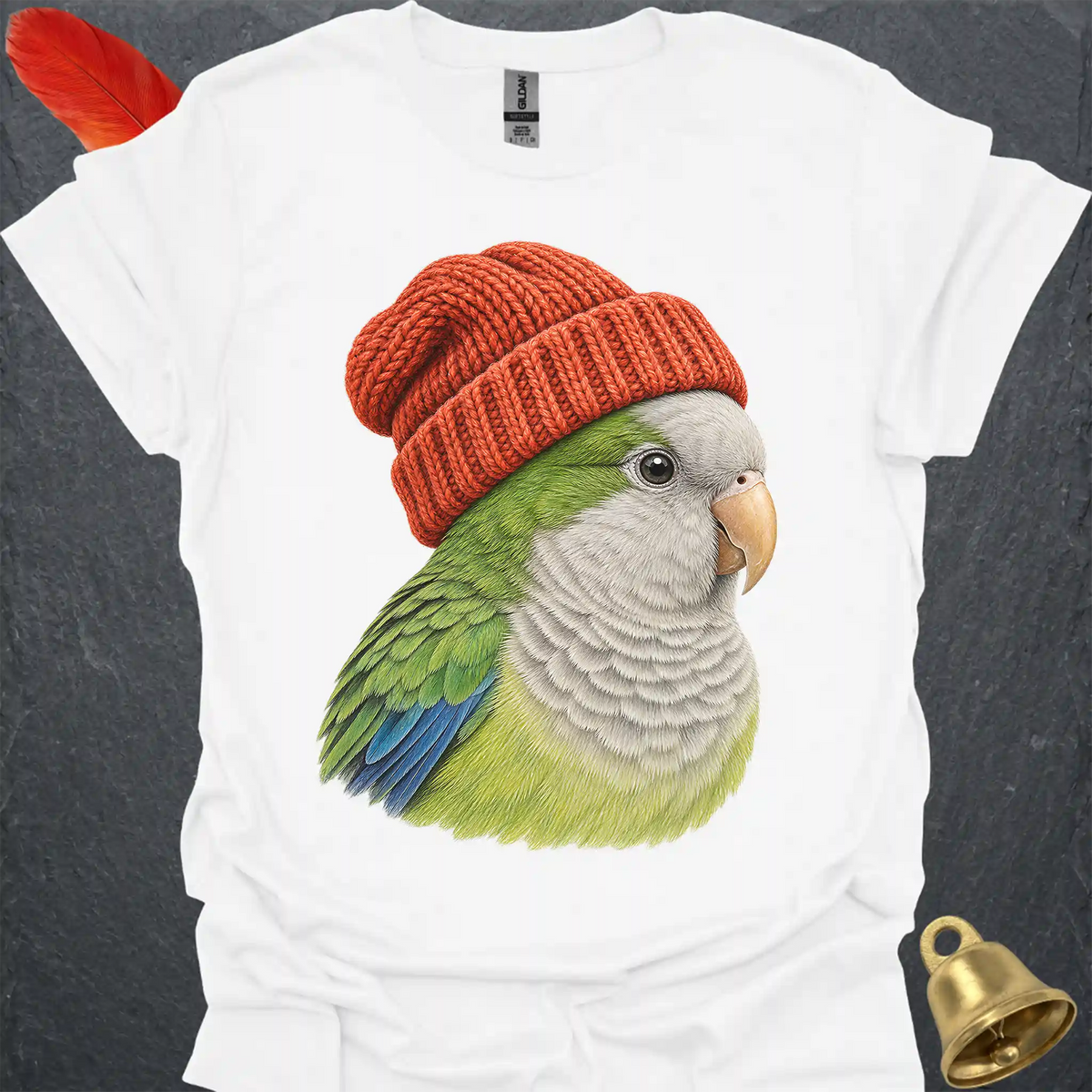 Green Quaker Parrot Beanie T-Shirt