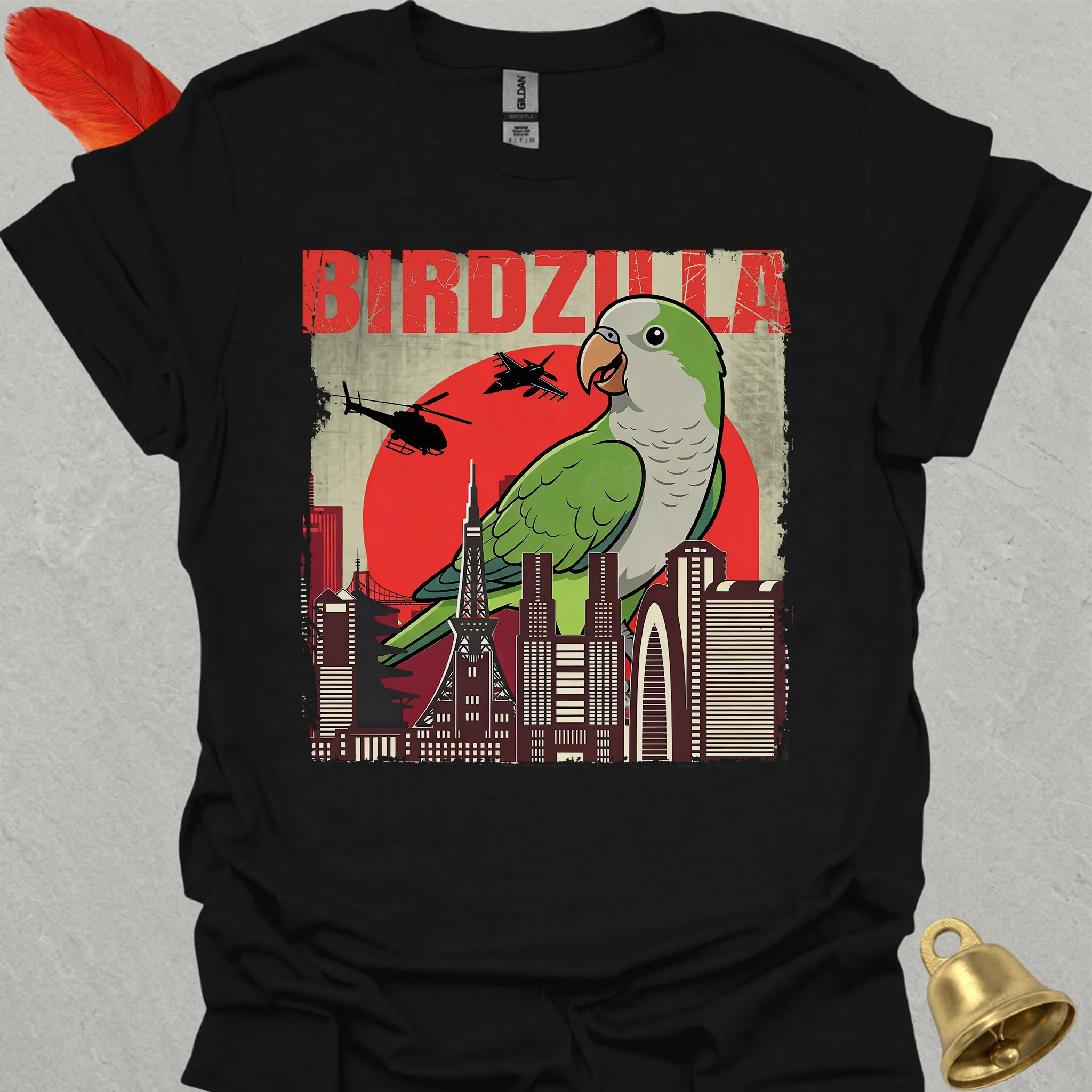 Green Quaker Parrot Birdzilla T-Shirt