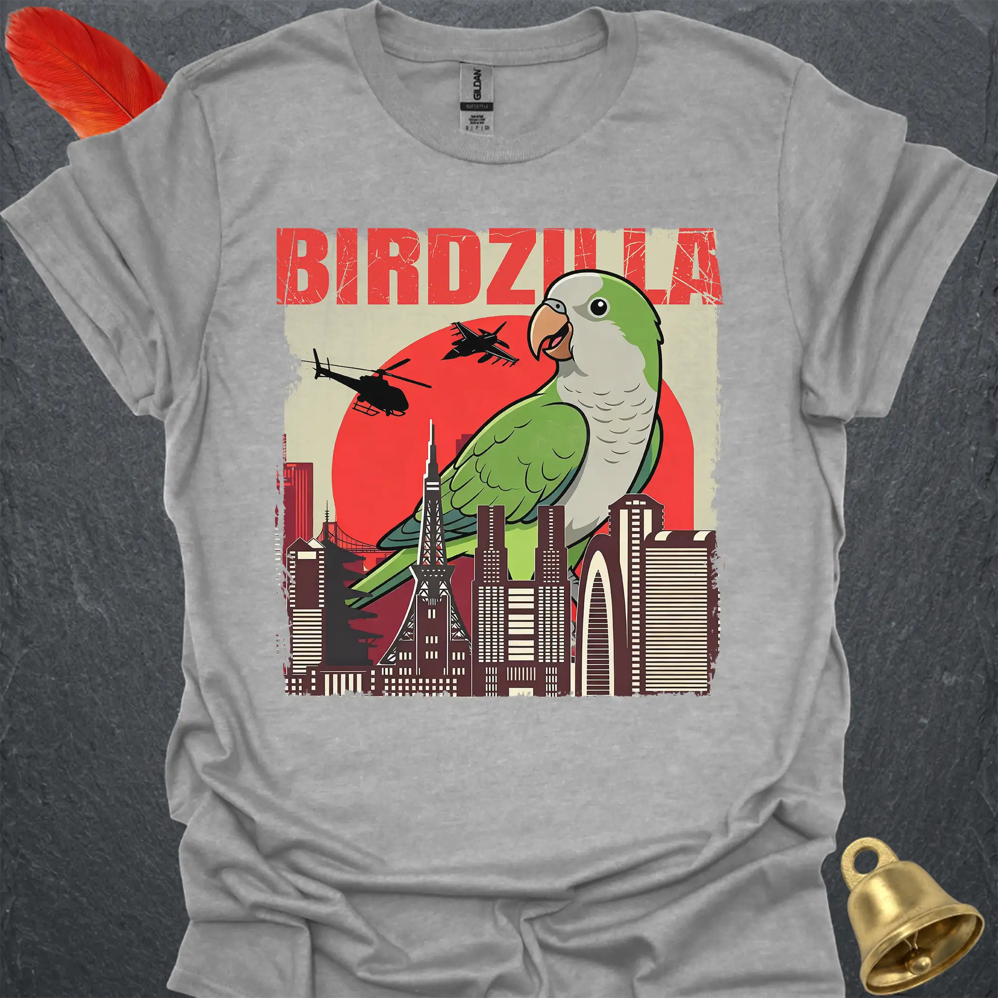 Green Quaker Parrot Birdzilla T-Shirt