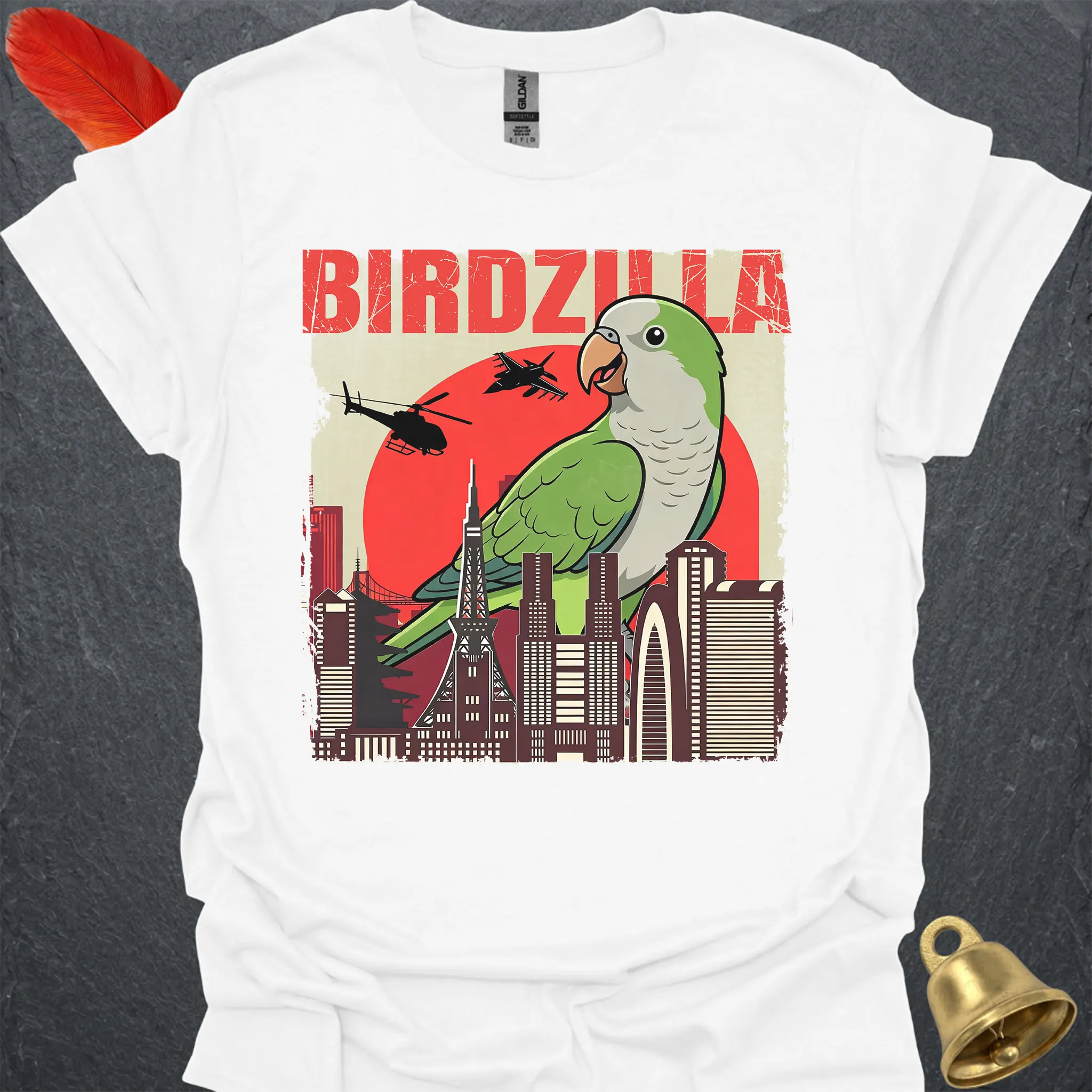 Green Quaker Parrot Birdzilla T-Shirt