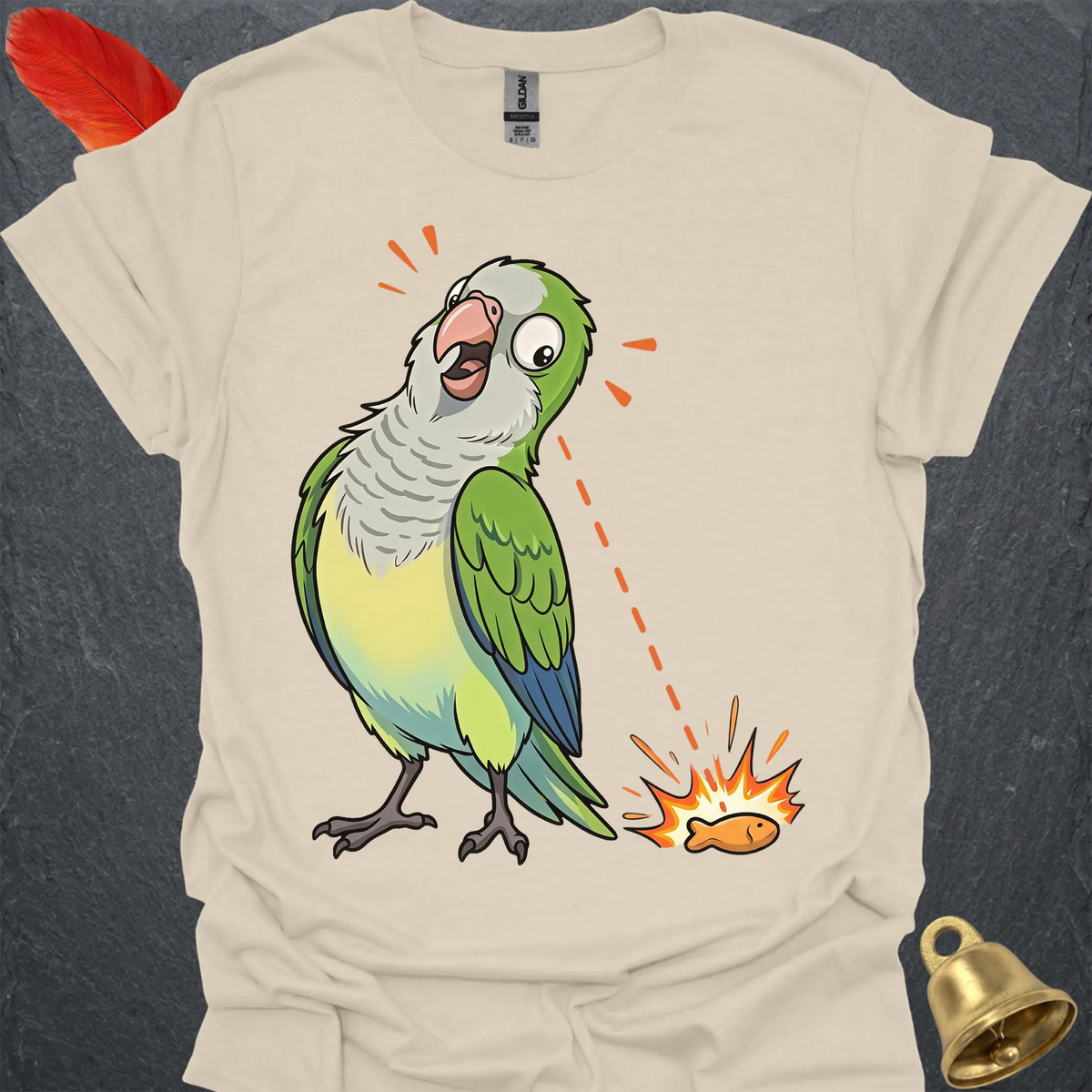 Green Quaker Parrot Eye on Prize T-Shirt