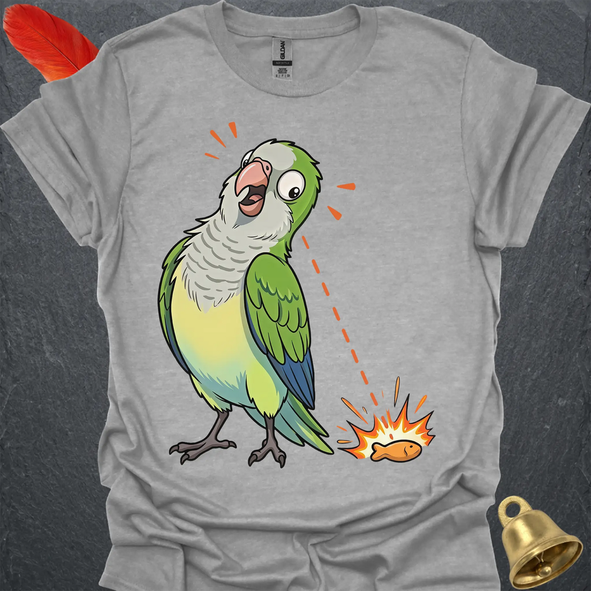 Green Quaker Parrot Eye on Prize T-Shirt