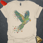Green Quaker Parrot Flying Flower T-Shirt