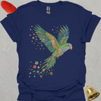 Green Quaker Parrot Flying Flower T-Shirt