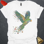 Green Quaker Parrot Flying Flower T-Shirt