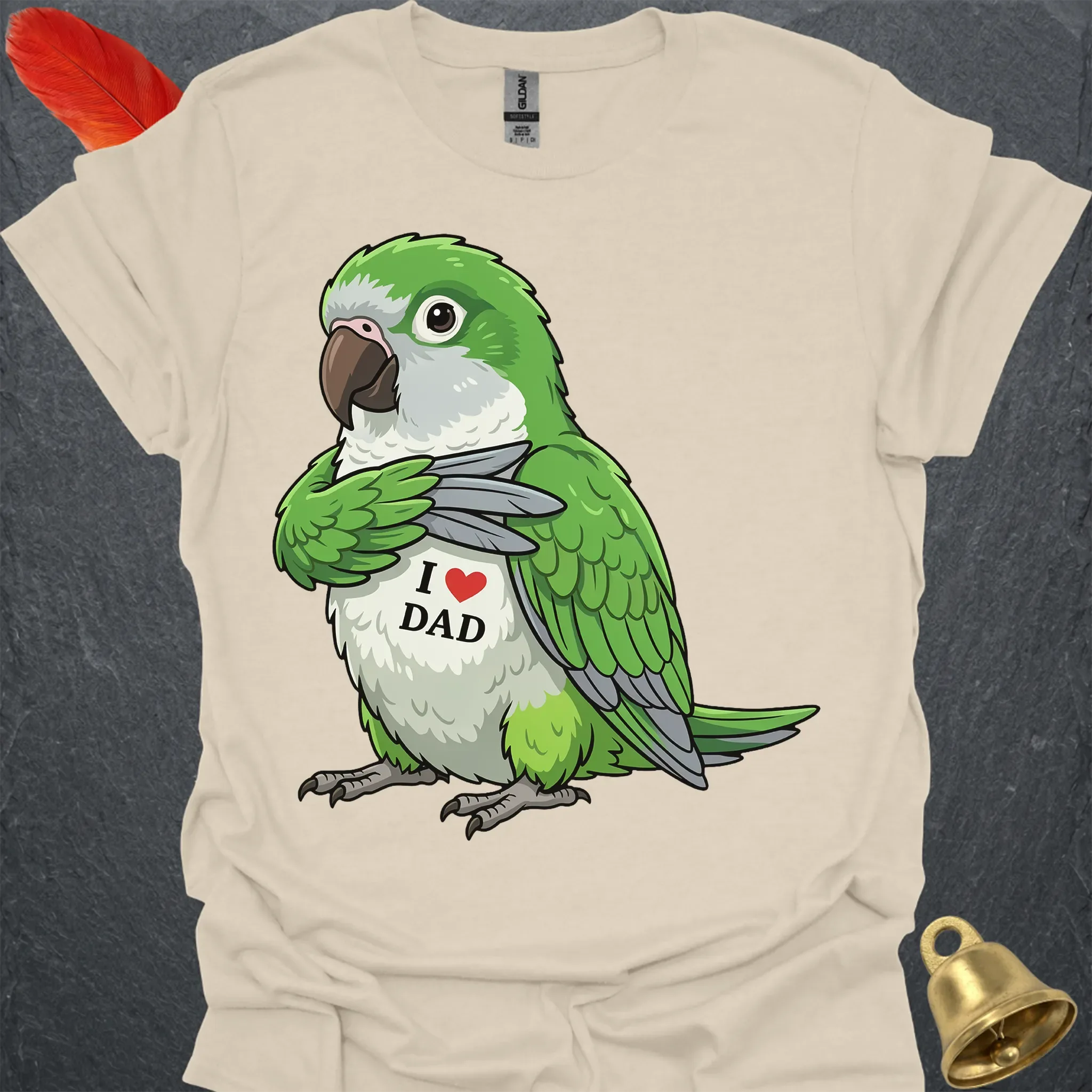 Green Quaker Parrot I Love Dad T-Shirt