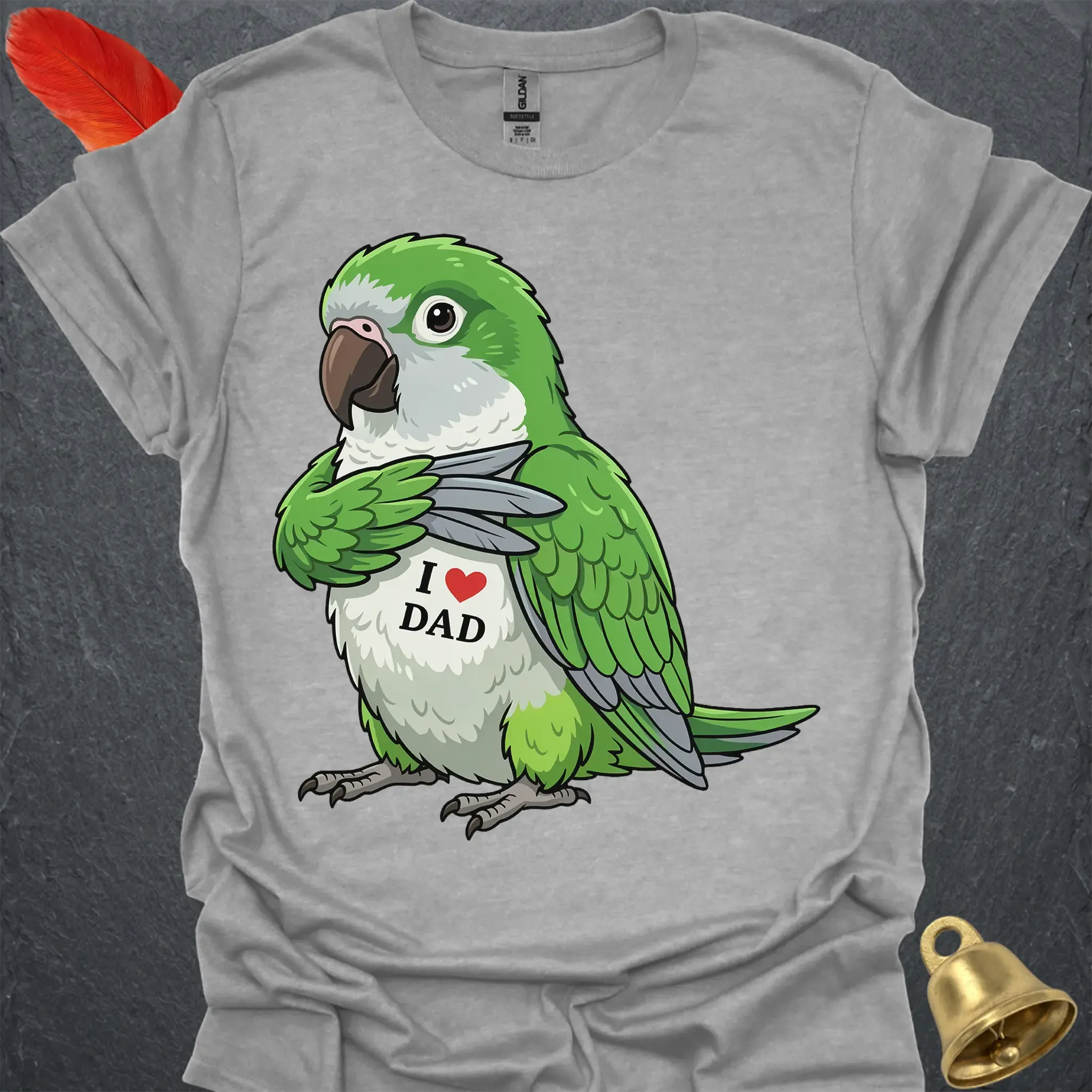 Green Quaker Parrot I Love Dad T-Shirt
