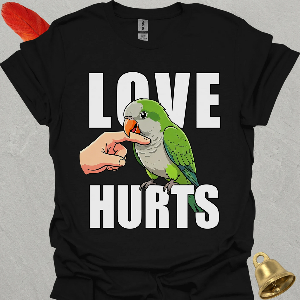 Green Quaker Parrot Love Hurts T-Shirt