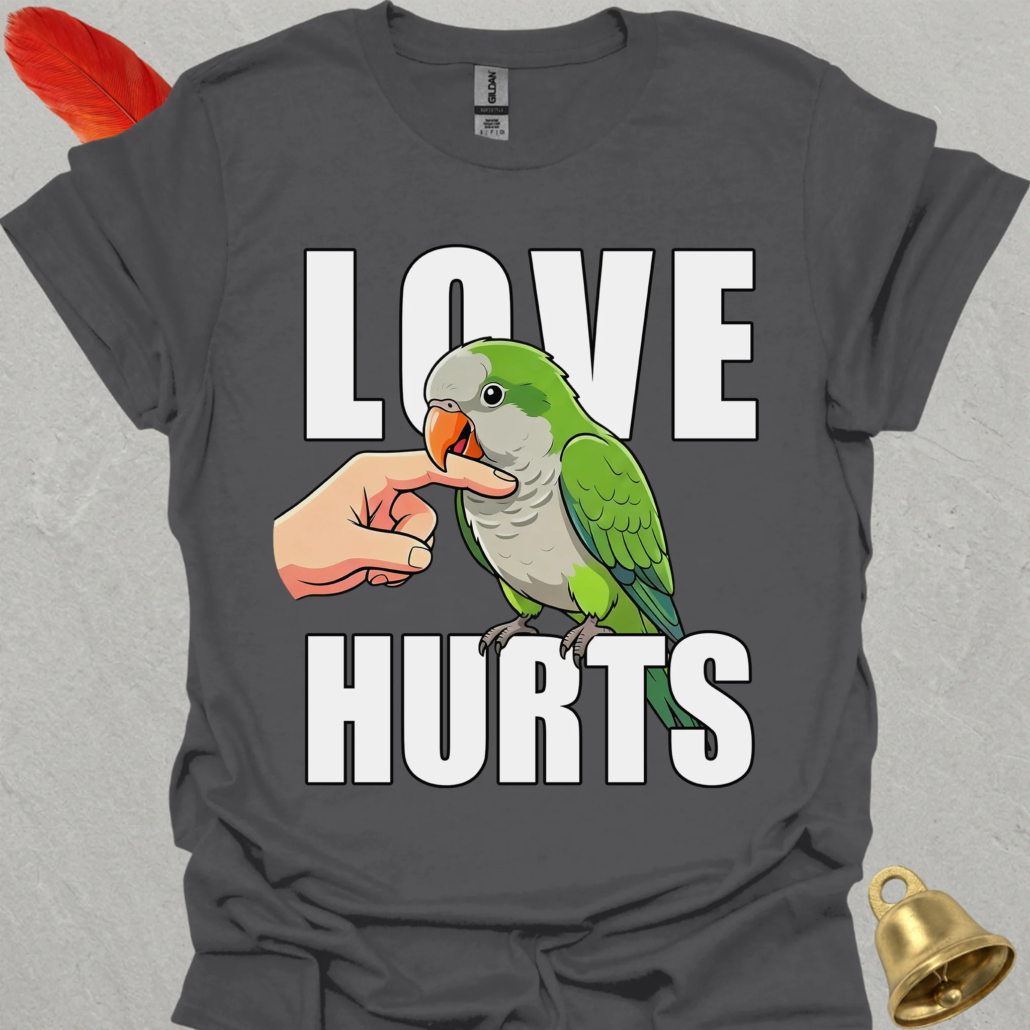 Green Quaker Parrot Love Hurts T-Shirt