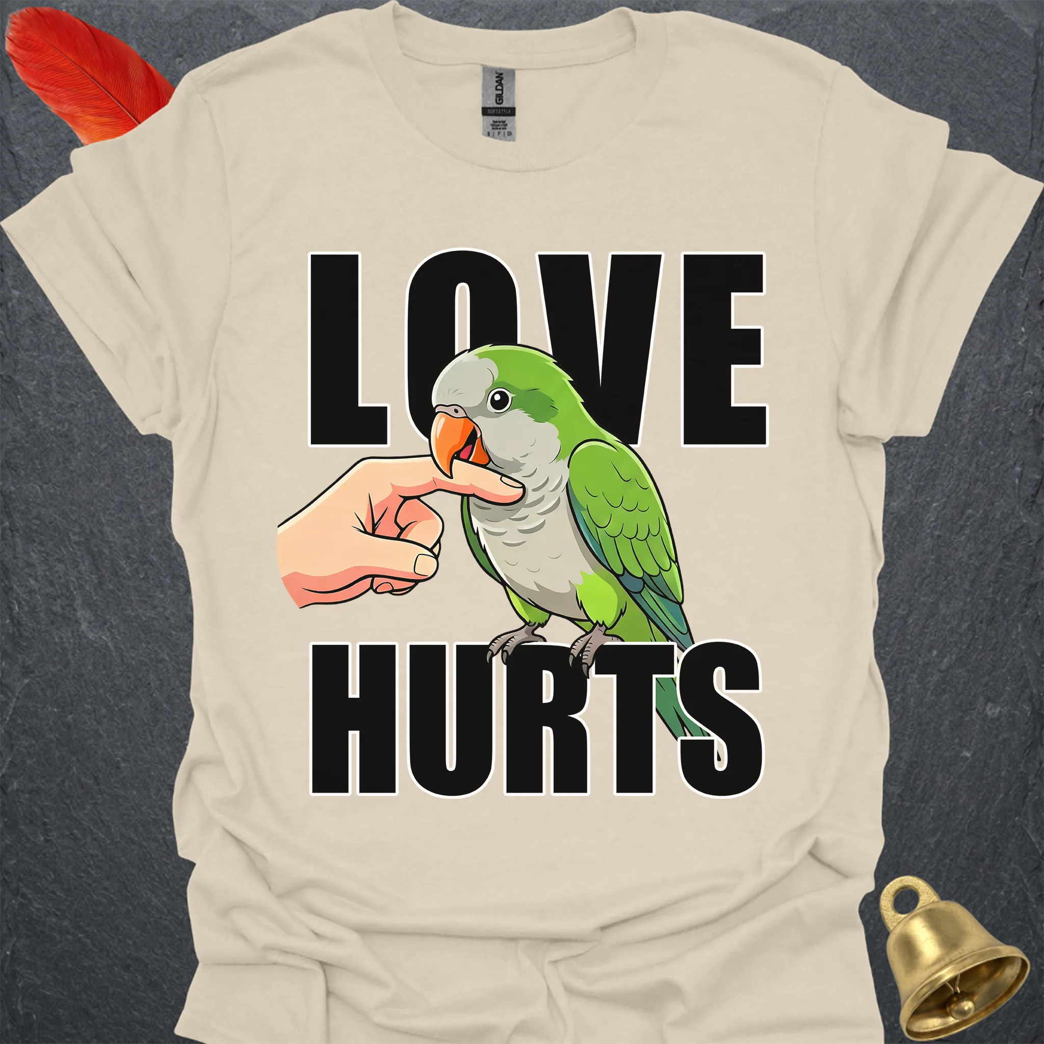 Green Quaker Parrot Love Hurts T-Shirt