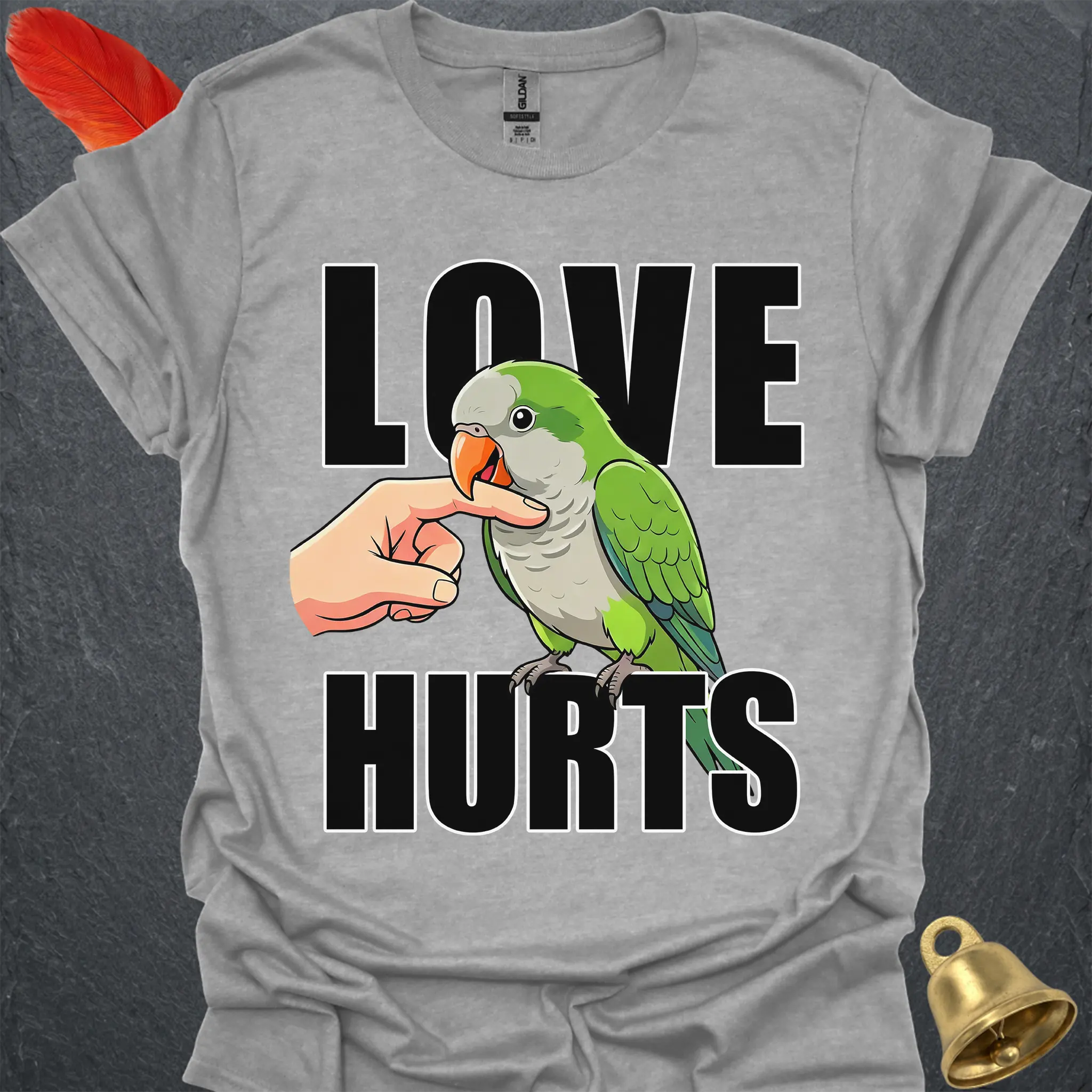 Green Quaker Parrot Love Hurts T-Shirt