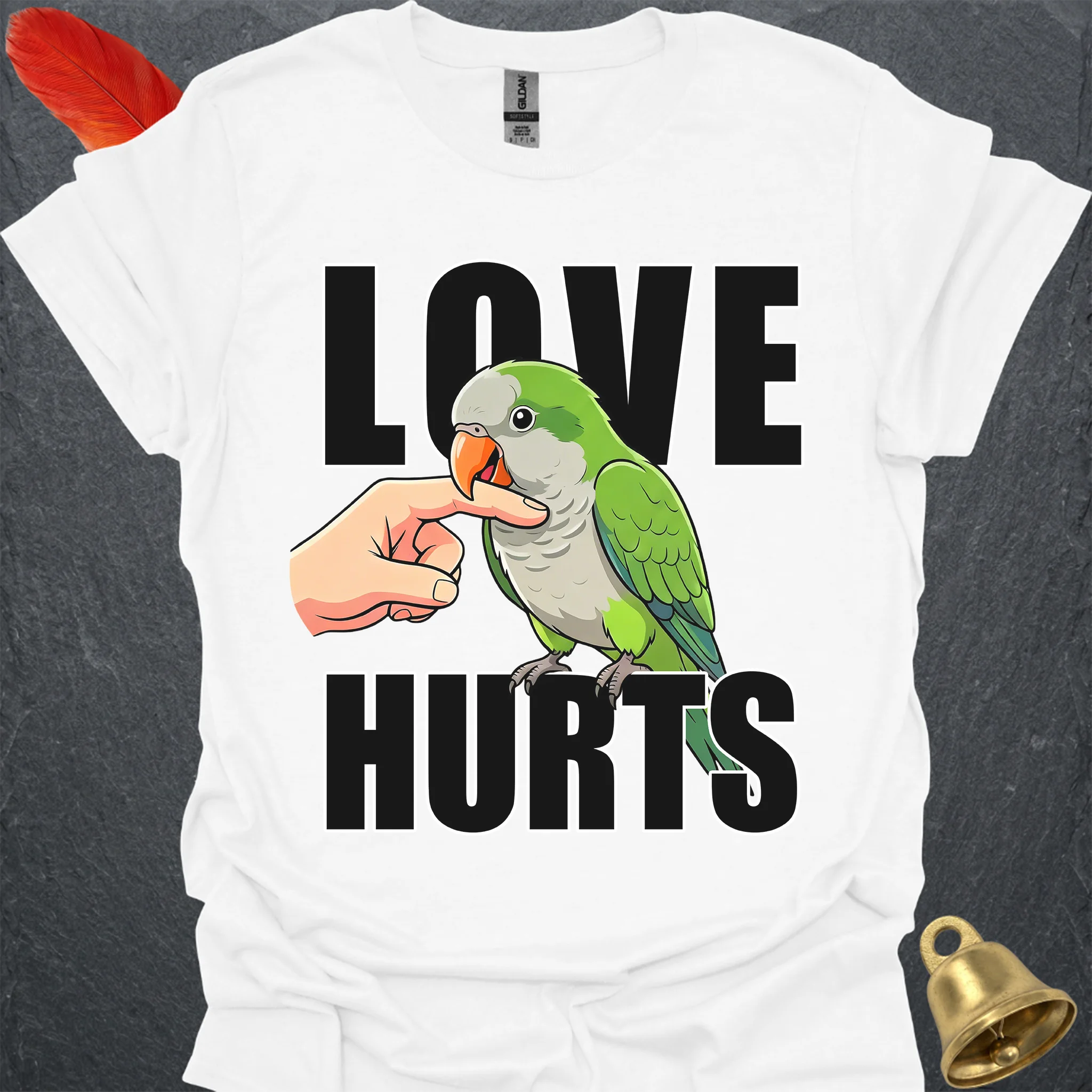 Green Quaker Parrot Love Hurts T-Shirt
