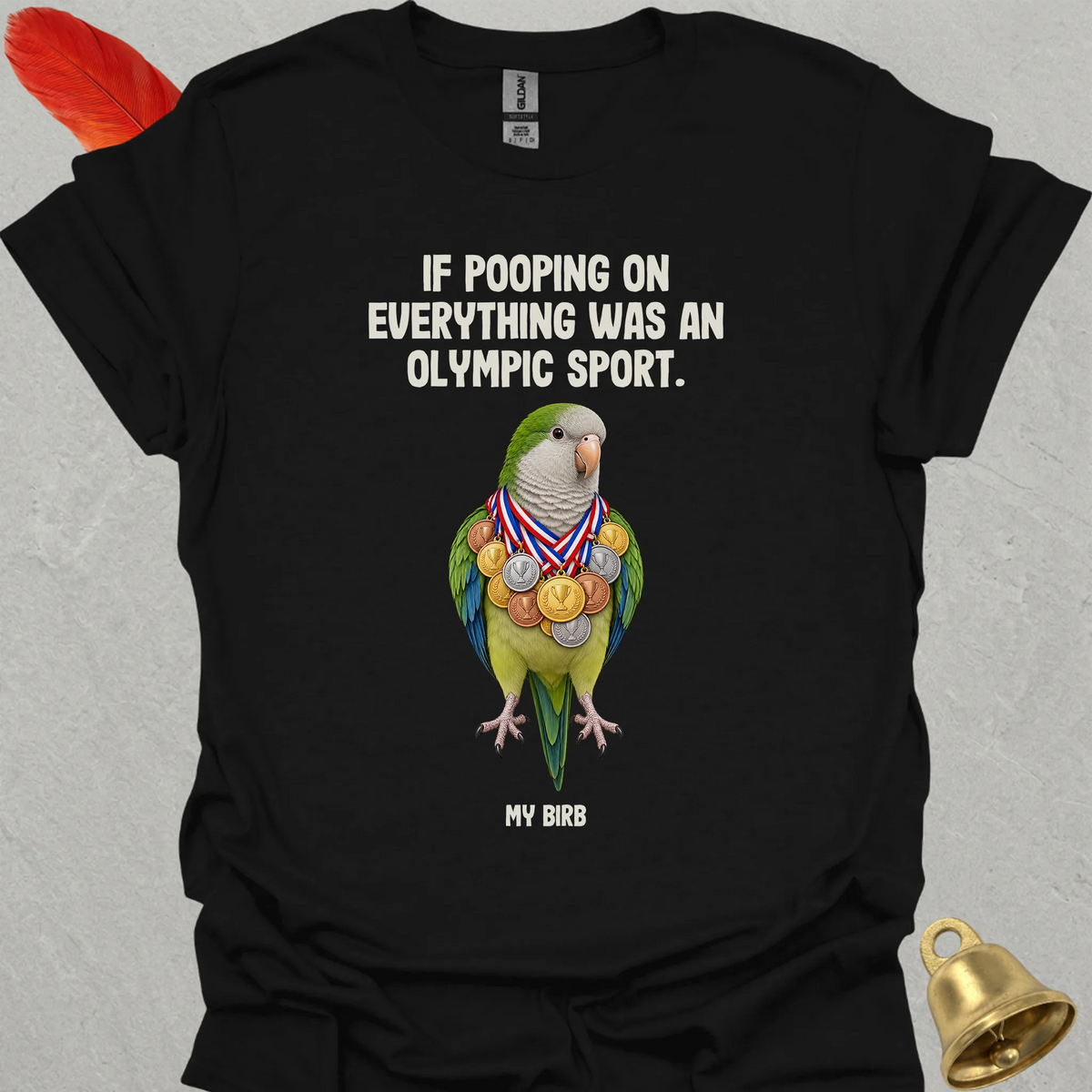 Green Quaker Parrot Olympic Pooper T-Shirt