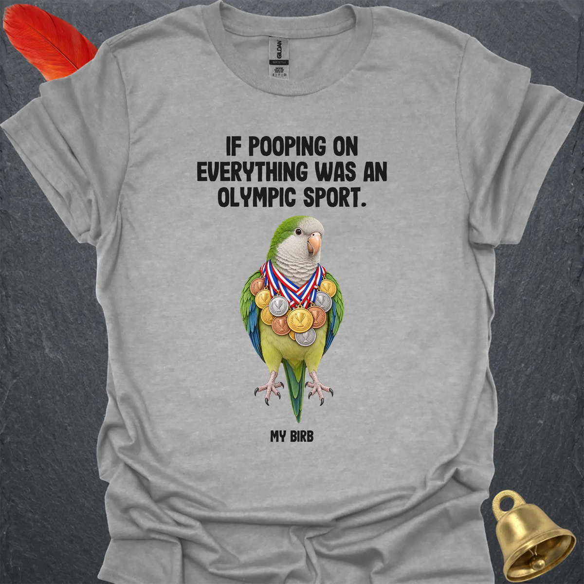 Green Quaker Parrot Olympic Pooper T-Shirt