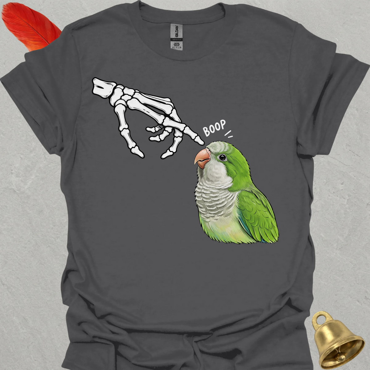 Green Quaker Parrot Skeleton Boop T-Shirt