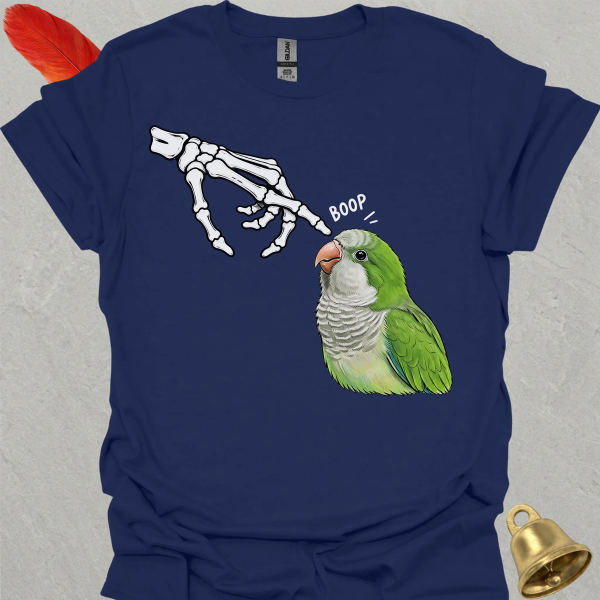 Green Quaker Parrot Skeleton Boop T-Shirt