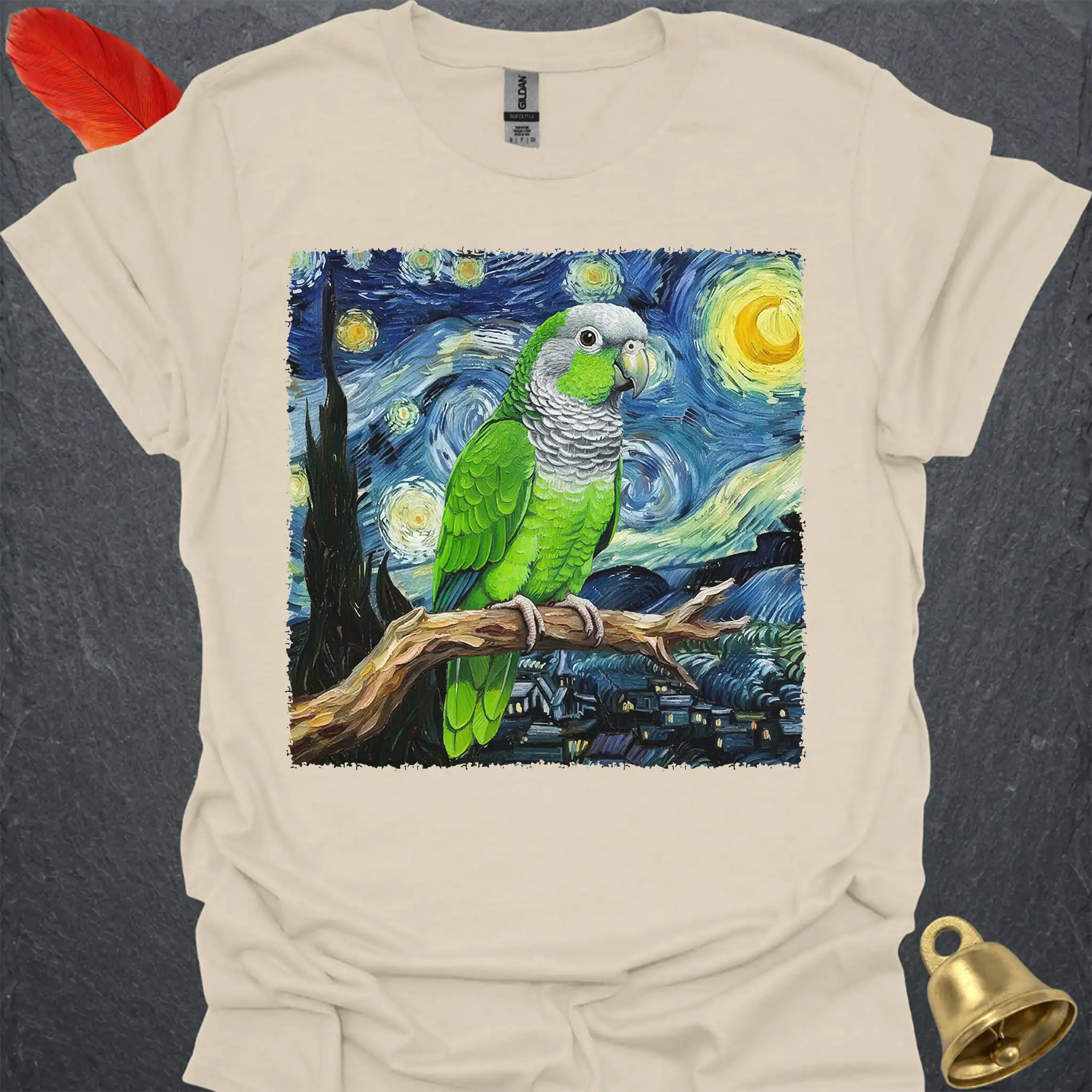 Green Quaker Parrot Starry Night T-Shirt