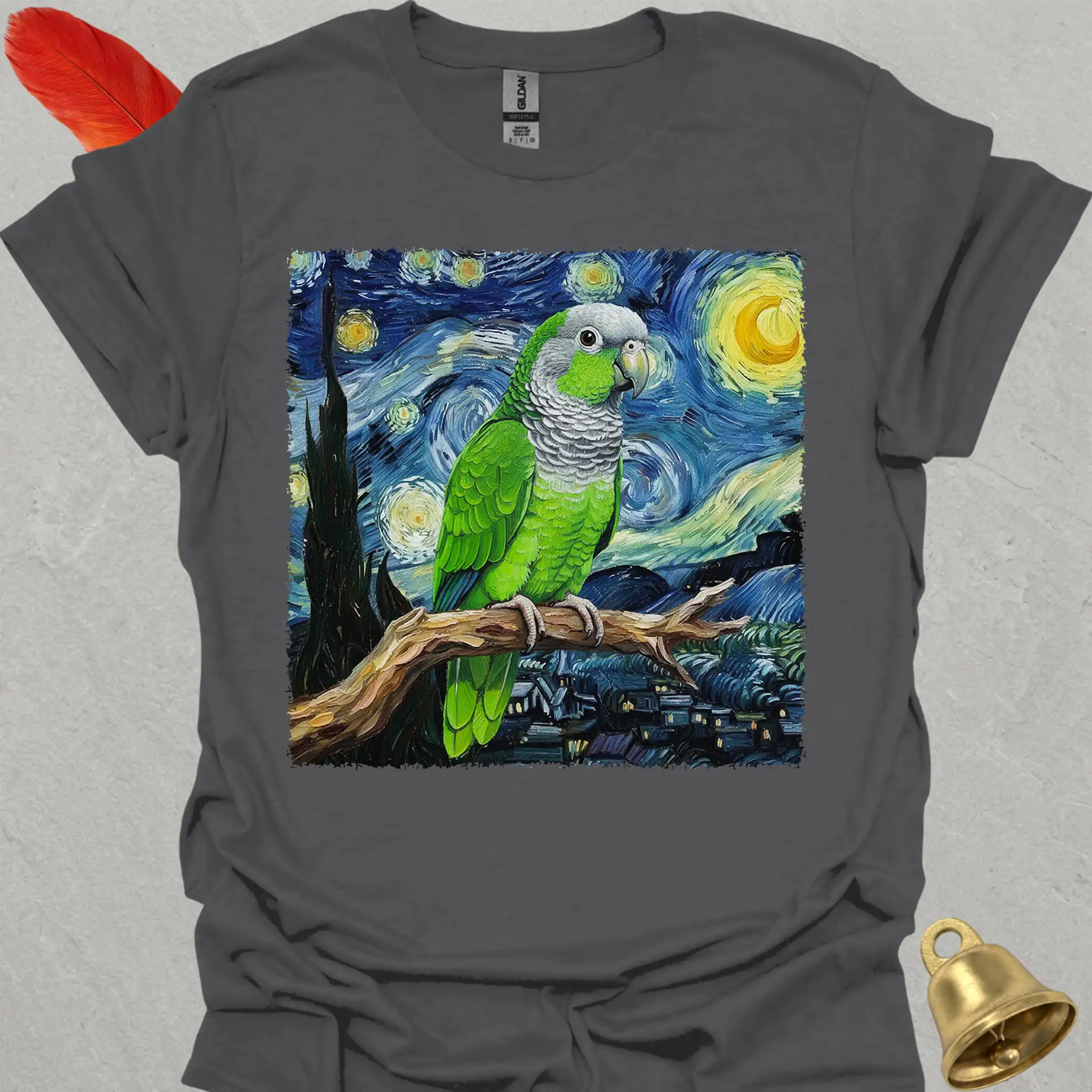 Green Quaker Parrot Starry Night T-Shirt