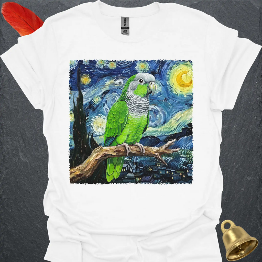 Green Quaker Parrot Starry Night T-Shirt