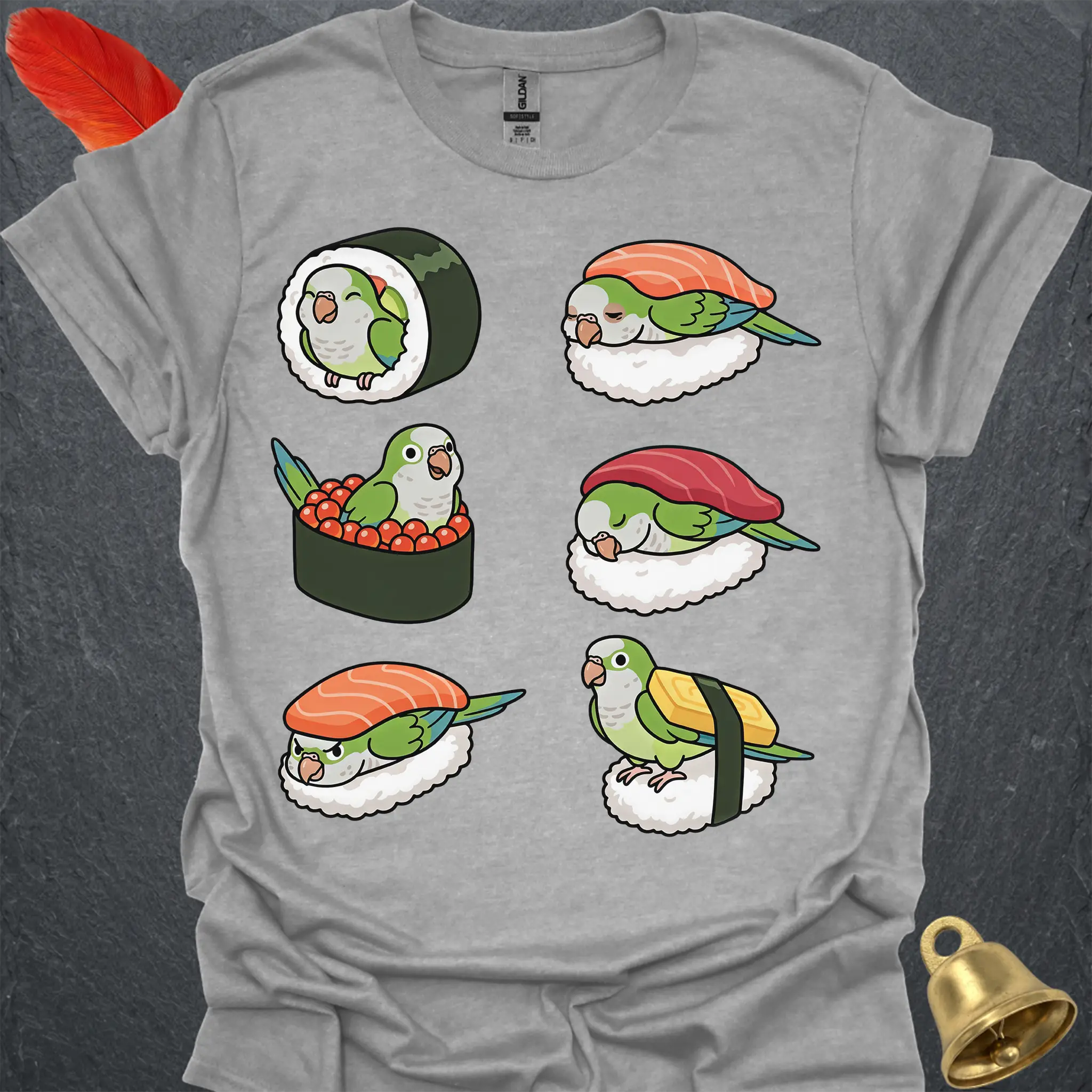 Green Quaker Parrot Sushi T-Shirt