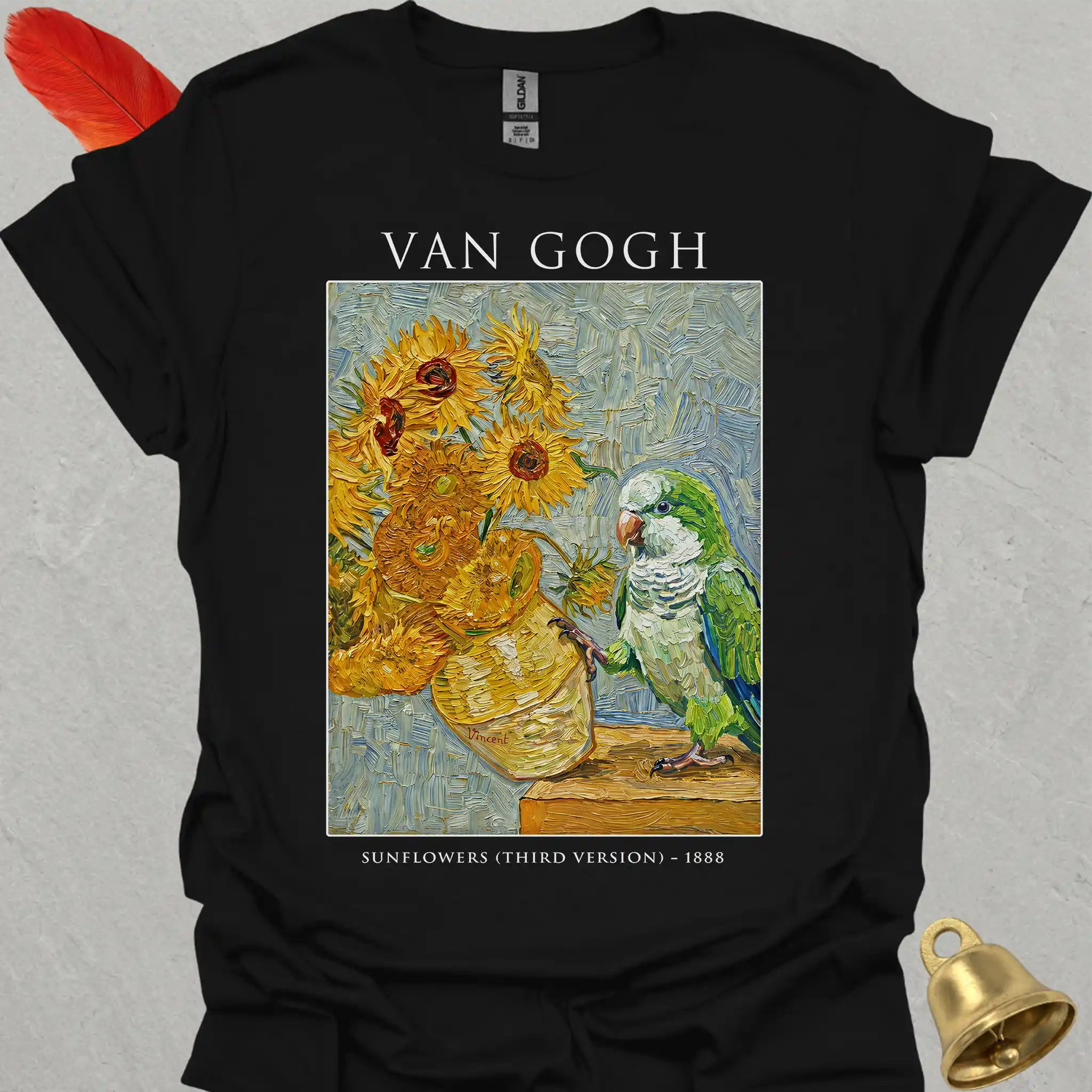 Green Quaker Parrot Van Gogh T-Shirt